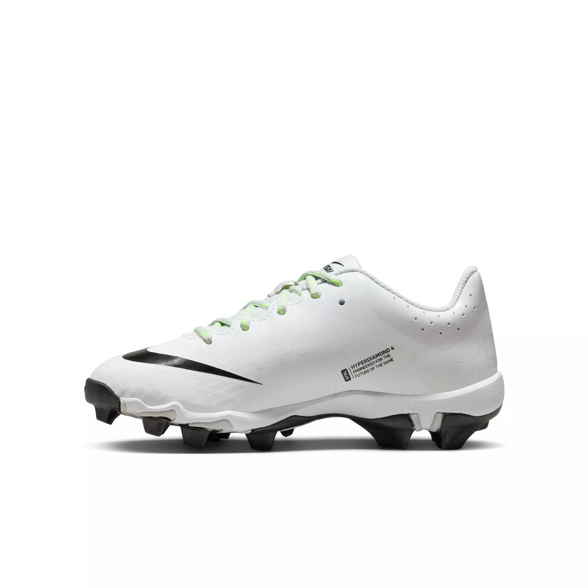 Nike Hyperdiamond 4 Keystone GG "White/Black/Photon Dust/Volt" Grade School Girls' Softball Cleat - WHITE/BLACK