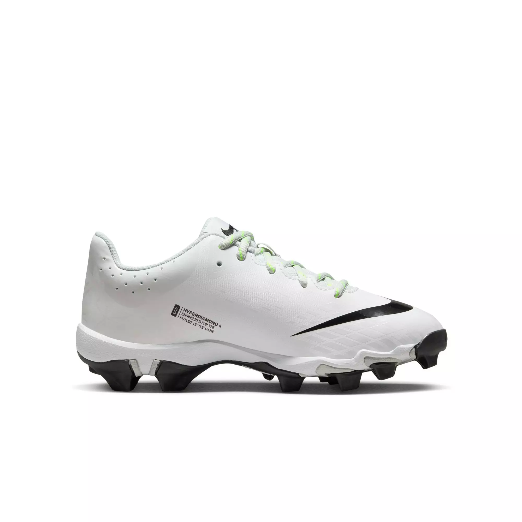 Nike Hyperdiamond 4 Keystone GG "White/Black/Photon Dust/Volt" Grade School Girls' Softball Cleat - WHITE/BLACK