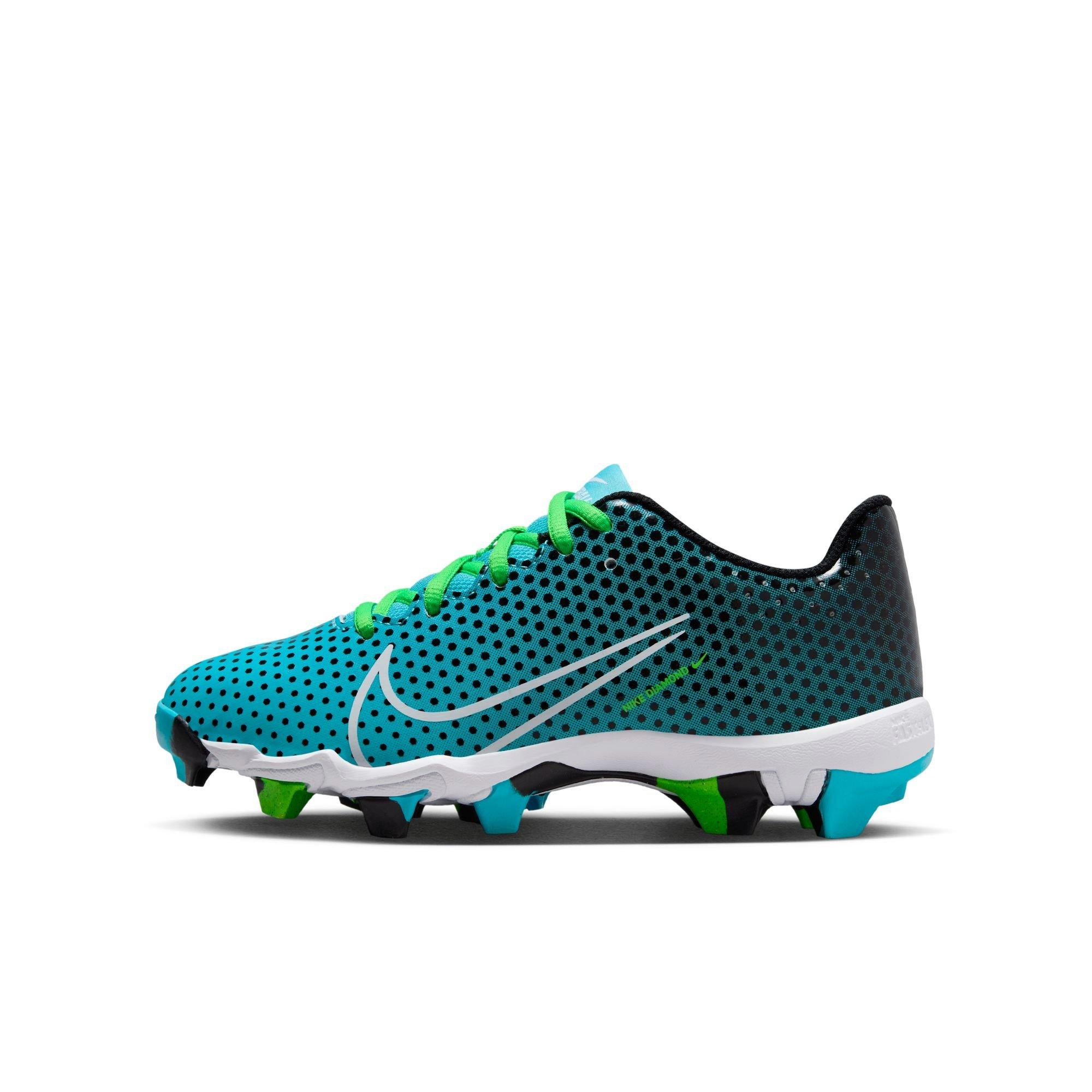 Nike Hyperdiamond 4 Keystone GG "Black/White/Baltic Blue/Green Strike" Preschool Girls' Softball Cleat