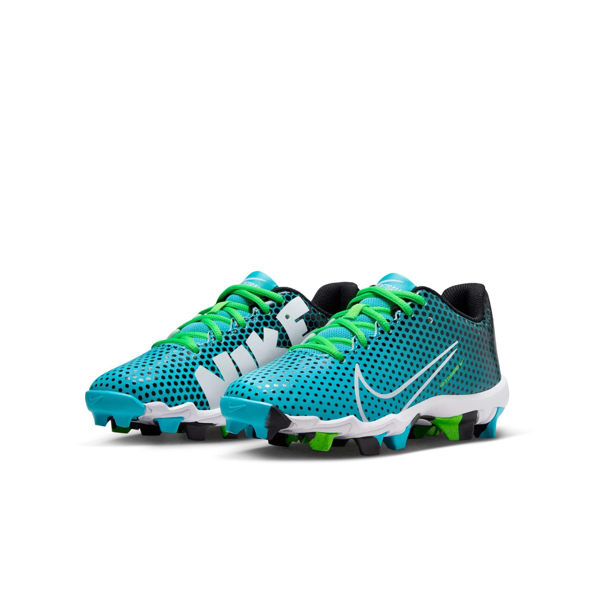 Nike Hyperdiamond 4 Keystone GG "Black/White/Baltic Blue/Green Strike" Preschool Girls' Softball Cleat