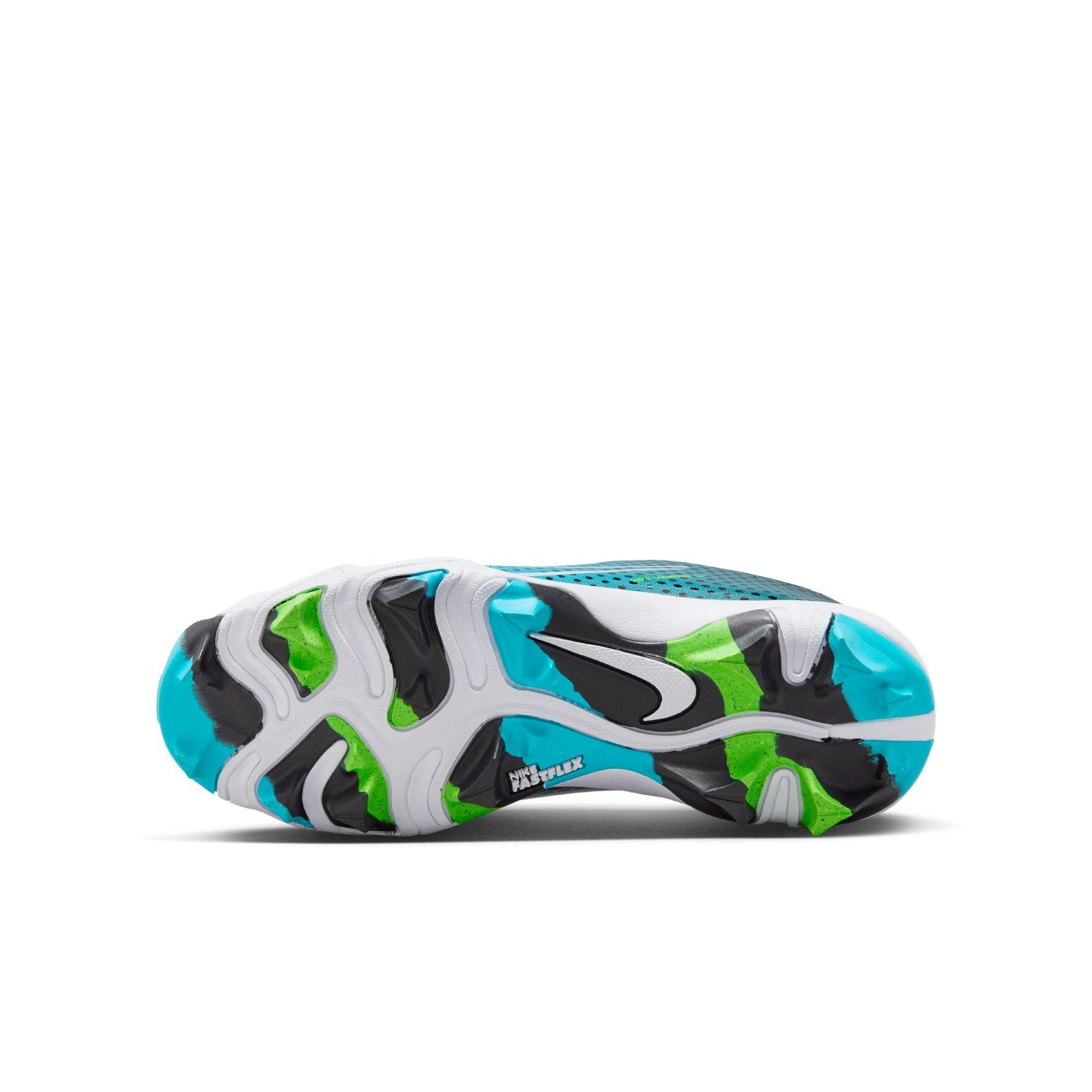 Nike Hyperdiamond 4 Keystone GG "Black/White/Baltic Blue/Green Strike" Preschool Girls' Softball Cleat