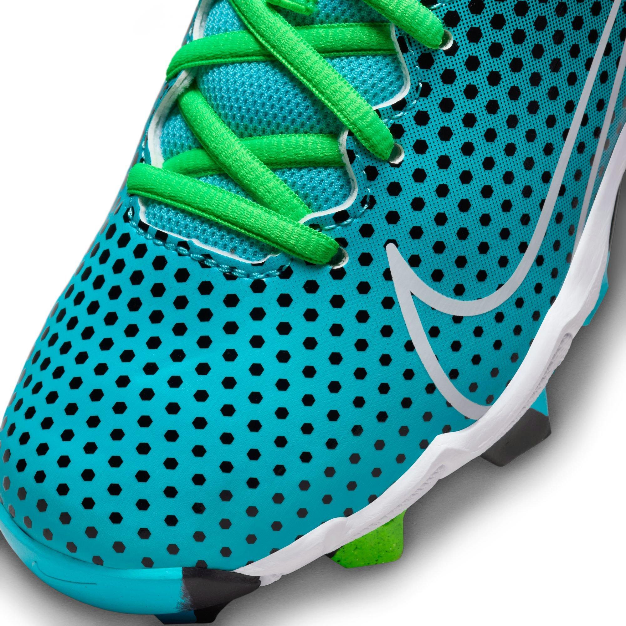 Nike Hyperdiamond 4 Keystone GG "Black/White/Baltic Blue/Green Strike" Preschool Girls' Softball Cleat