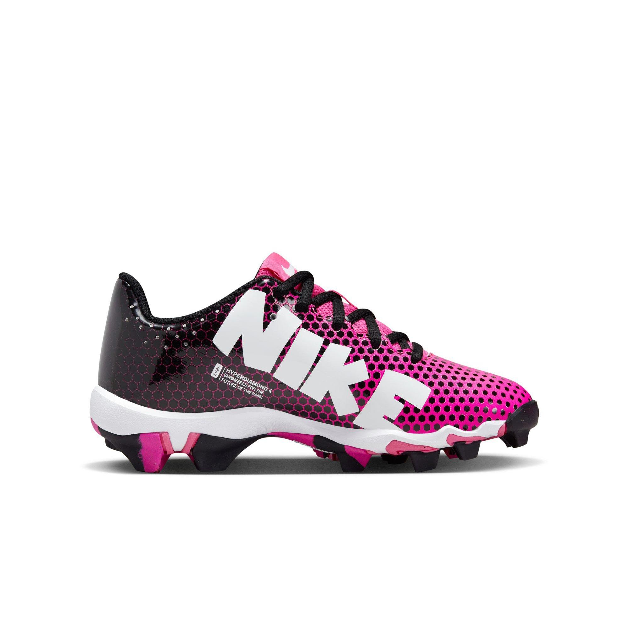 Nike Hyperdiamond 4 Keystone GG Black White Fierce Pink Preschool Girls Softball Cleat Hibbett