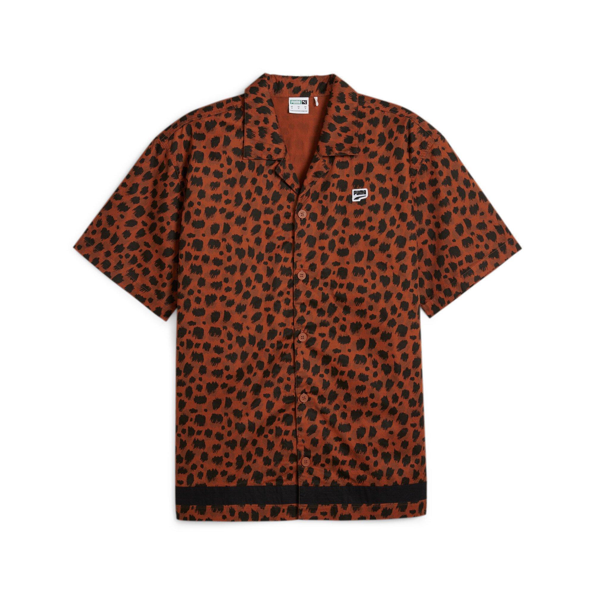 Puma Men's Downtown All-Over-Printed Shirt - Brown - BROWN