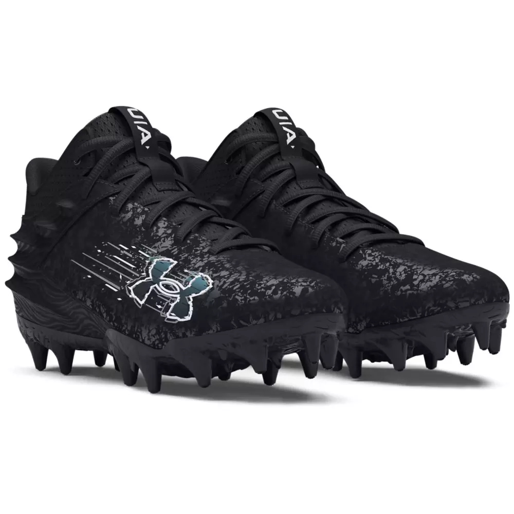 Under Armour Blur Smoke Jr Mid "Black/Grey" Grade School Boys' Football Cleat - BLACK/GREY