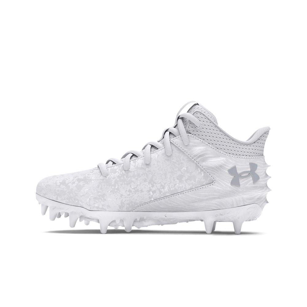 Under Armour Blur Smoke Jr Mid  Grade School Boys' "White/Silver" Football Cleat