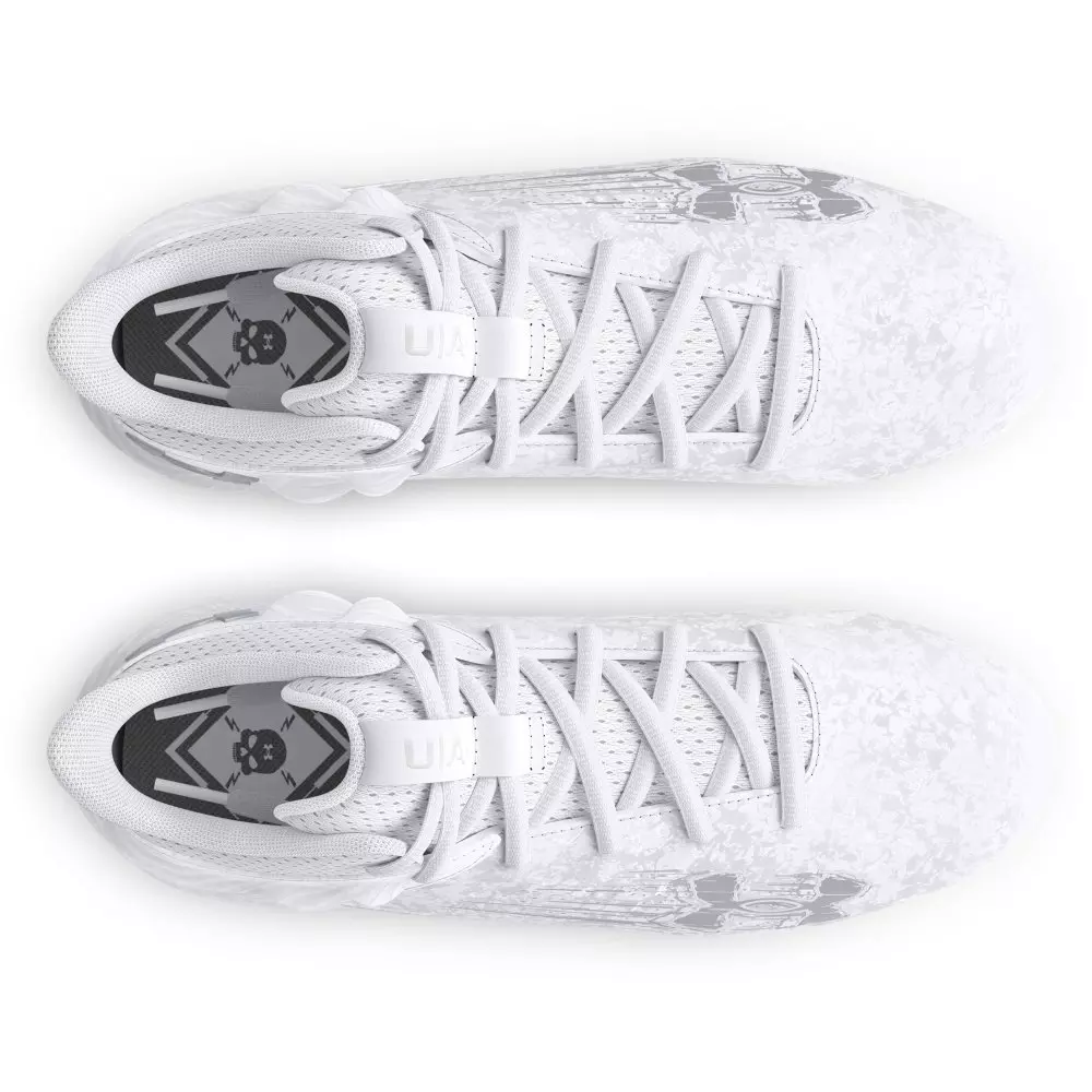 Under Armour Blur Smoke Jr Mid "White/Silver" Grade School Boys' Football Cleat - WHITE/SILVER