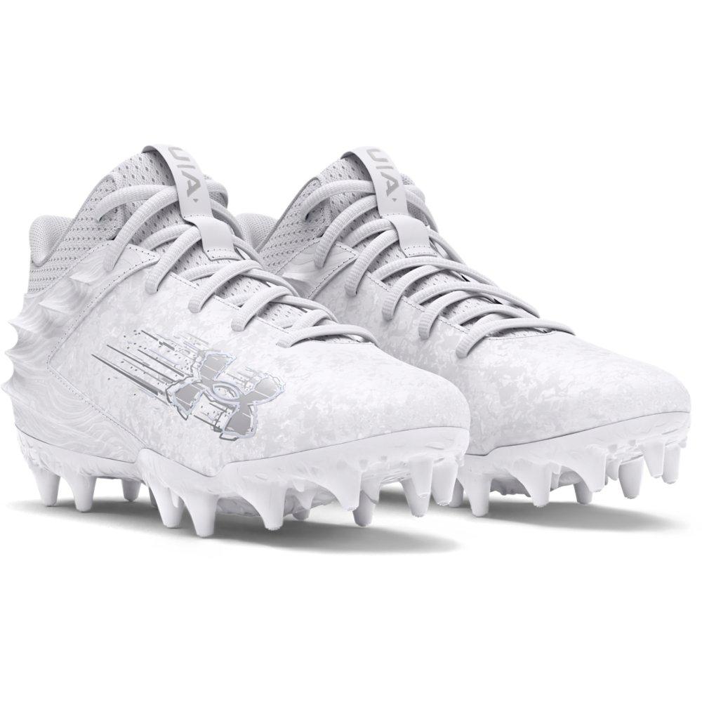 Under Armour Blur Smoke Jr Mid  Grade School Boys' "White/Silver" Football Cleat