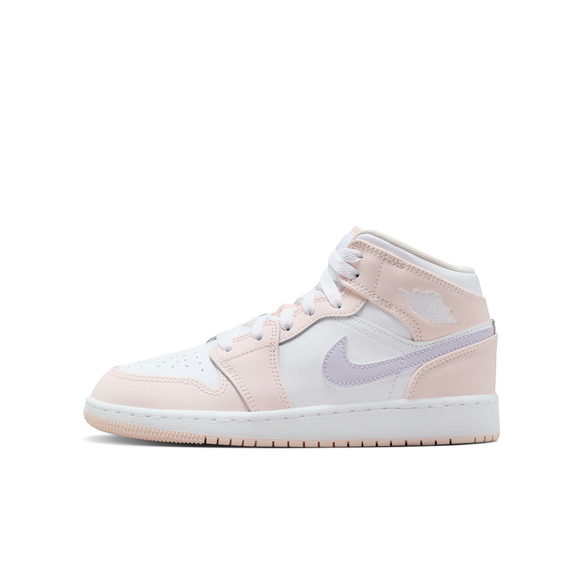 Jordan 1 Mid "Pink Wash/Violet Frost/White" Grade School Girls' Shoe - PINK/PURPLE Thumbnail View 3
