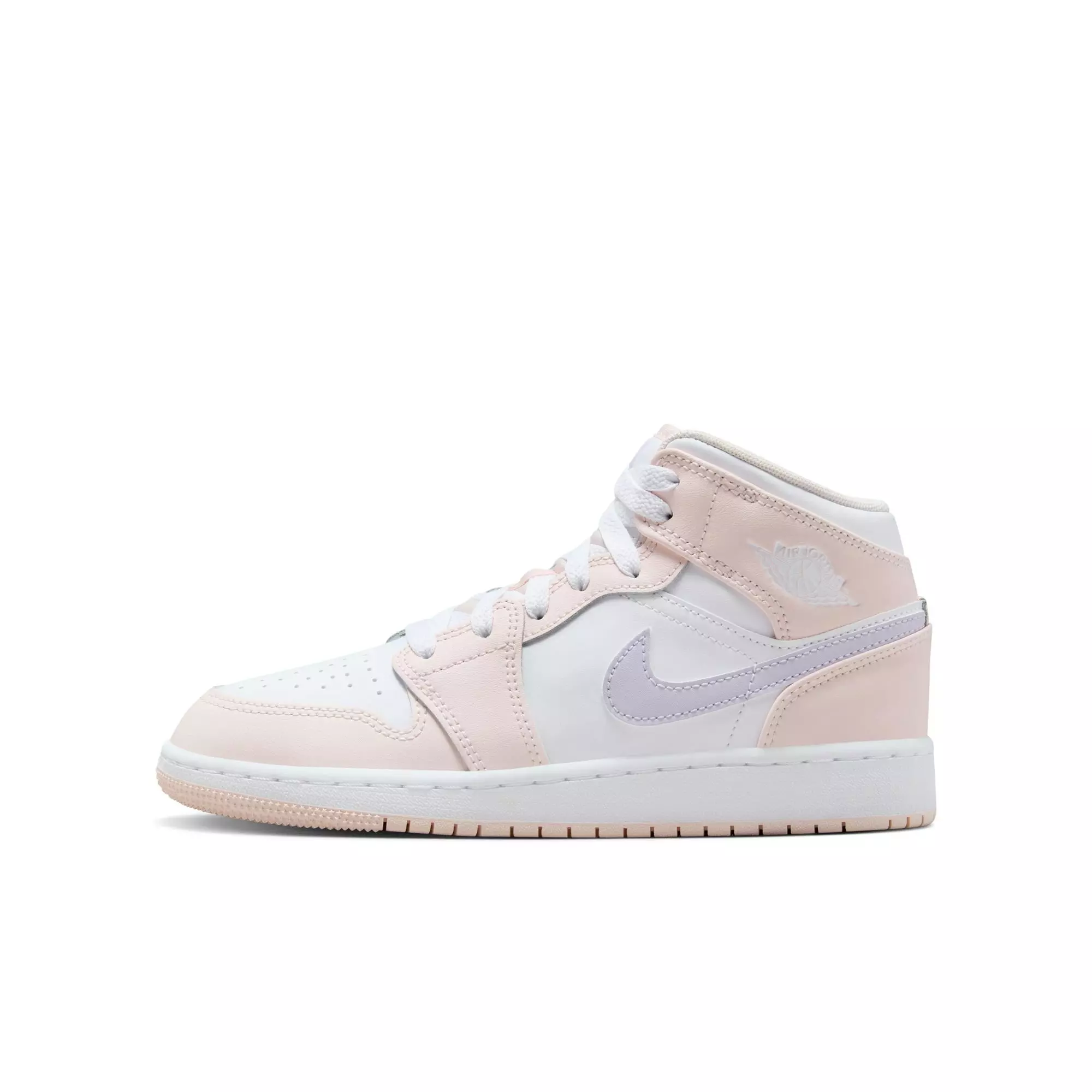 Jordan 1 Mid "Pink Wash/Violet Frost/White" Grade School Girls' Shoe - PINK/PURPLE