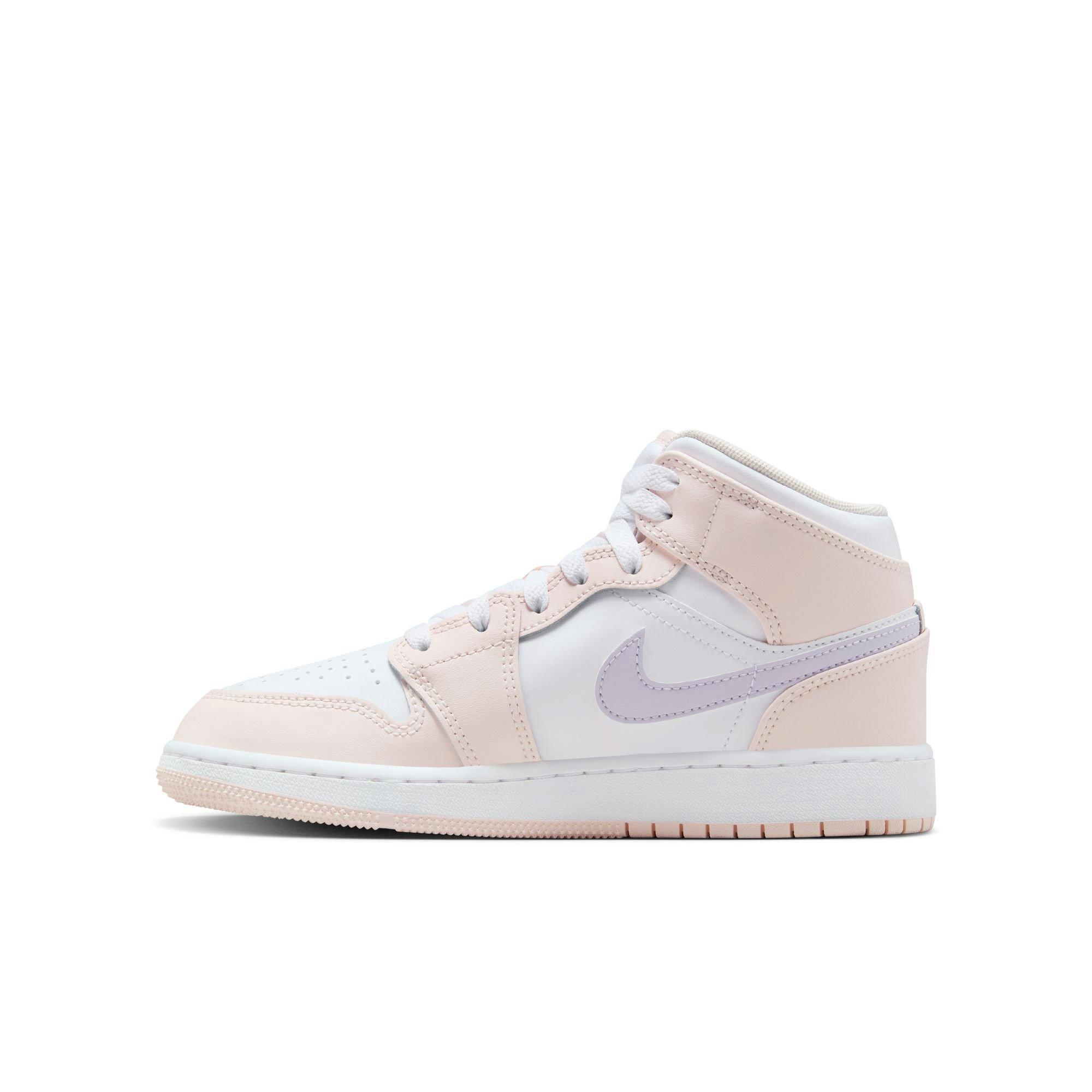 Jordan 1 Mid "Pink Wash/Violet Frost/White" Grade School Girls' Shoe - PINK/PURPLE Thumbnail View 4