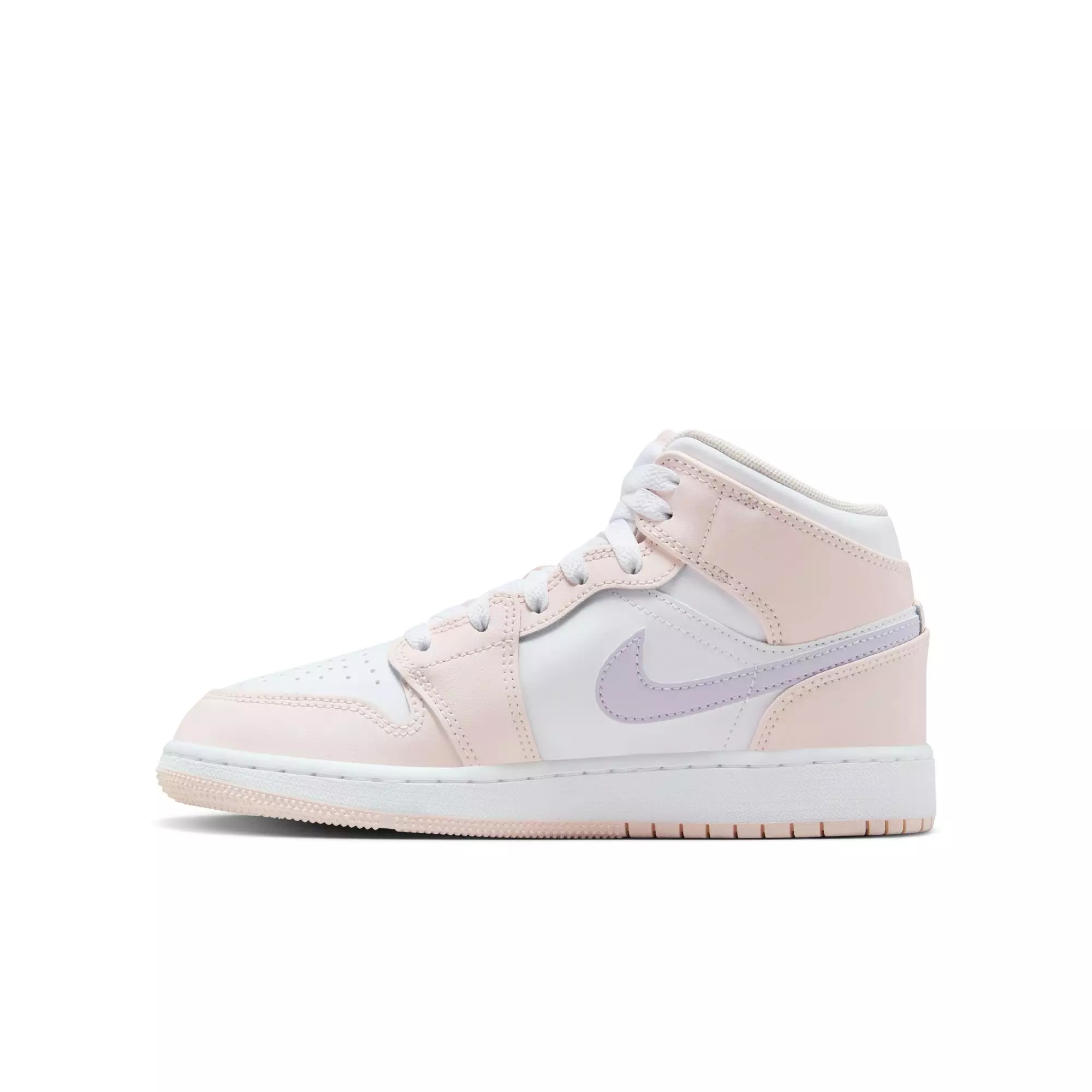 Jordan 1 Mid "Pink Wash/Violet Frost/White" Grade School Girls' Shoe - PINK/PURPLE