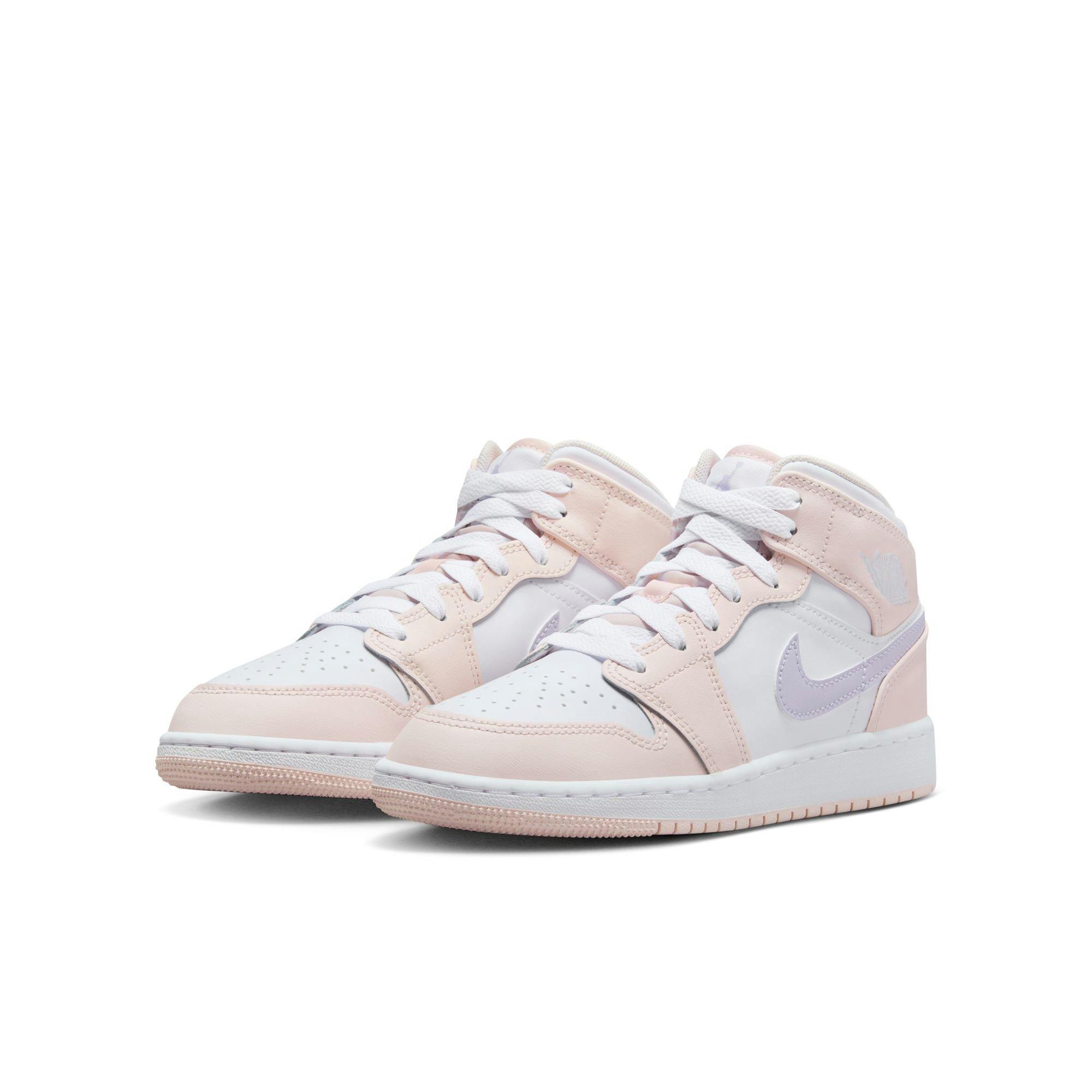 Jordan 1 Mid "Pink Wash/Violet Frost/White" Grade School Girls' Shoe - PINK/PURPLE Thumbnail View 5