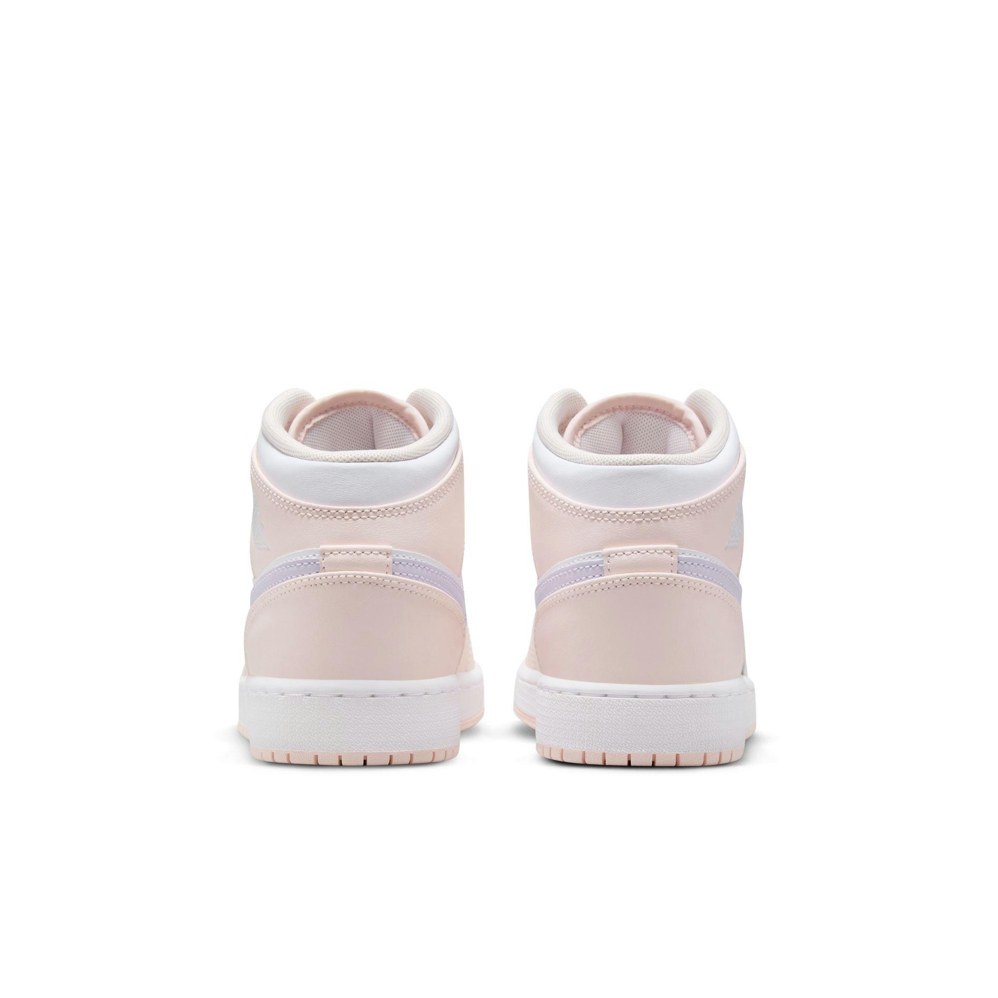 Jordan 1 Mid "Pink Wash/Violet Frost/White" Grade School Girls' Shoe - PINK/PURPLE Thumbnail View 6