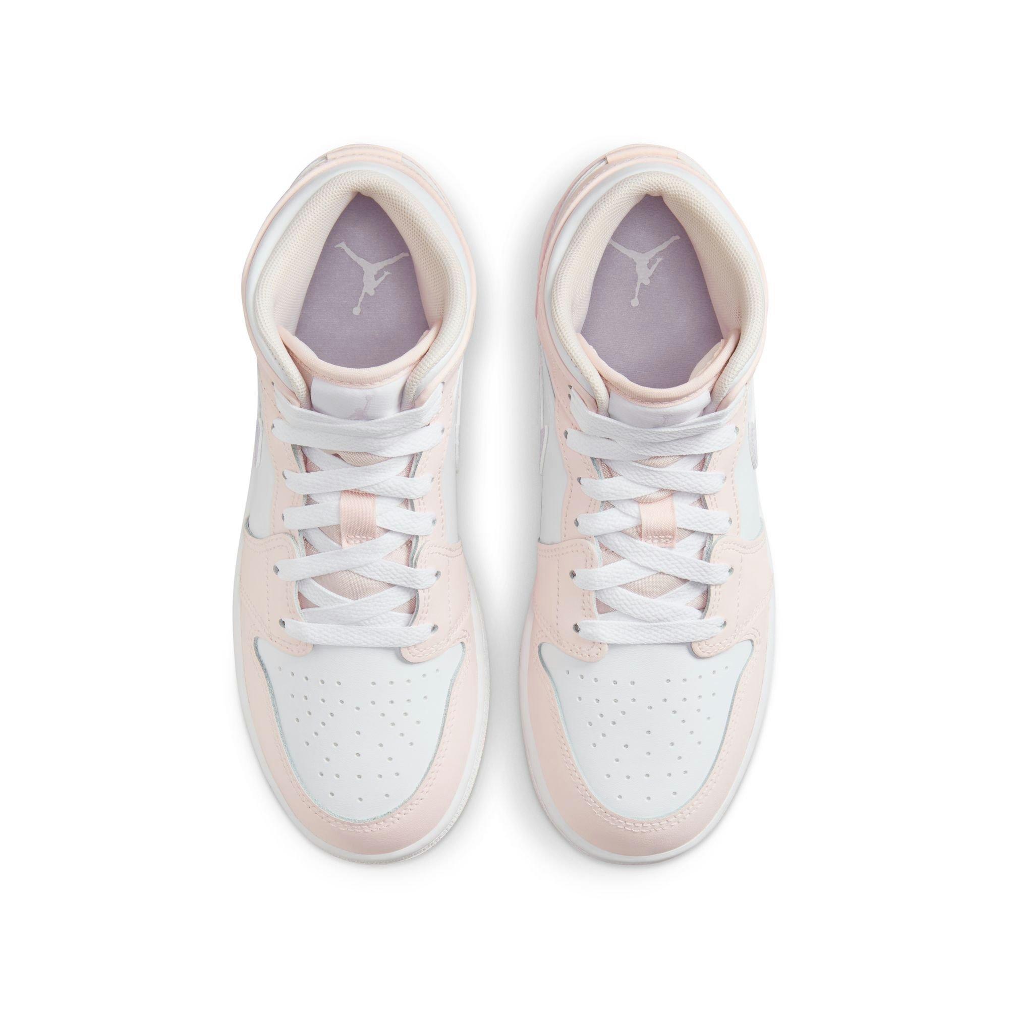 Jordan 1 Mid "Pink Wash/Violet Frost/White" Grade School Girls' Shoe - PINK/PURPLE Thumbnail View 7