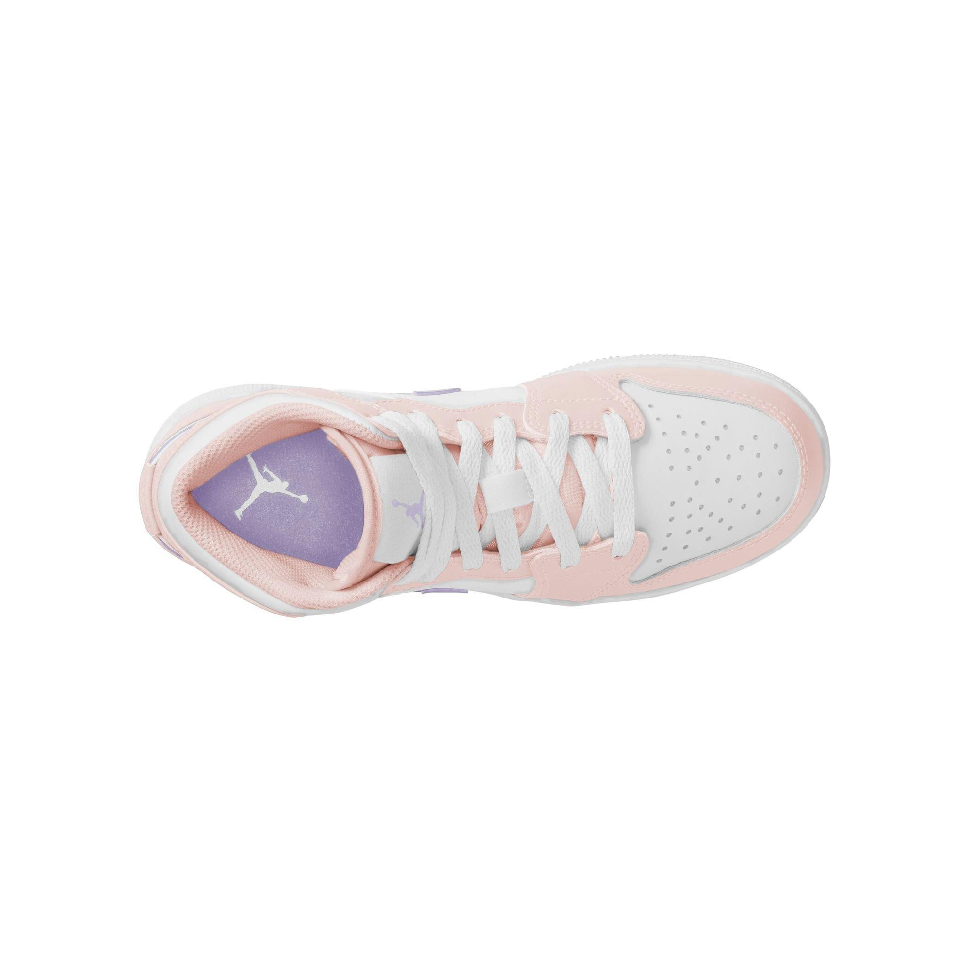 Jordan 1 Mid "Pink Wash/Violet Frost/White" Grade School Girls' Shoe - PINK/PURPLE Thumbnail View 8