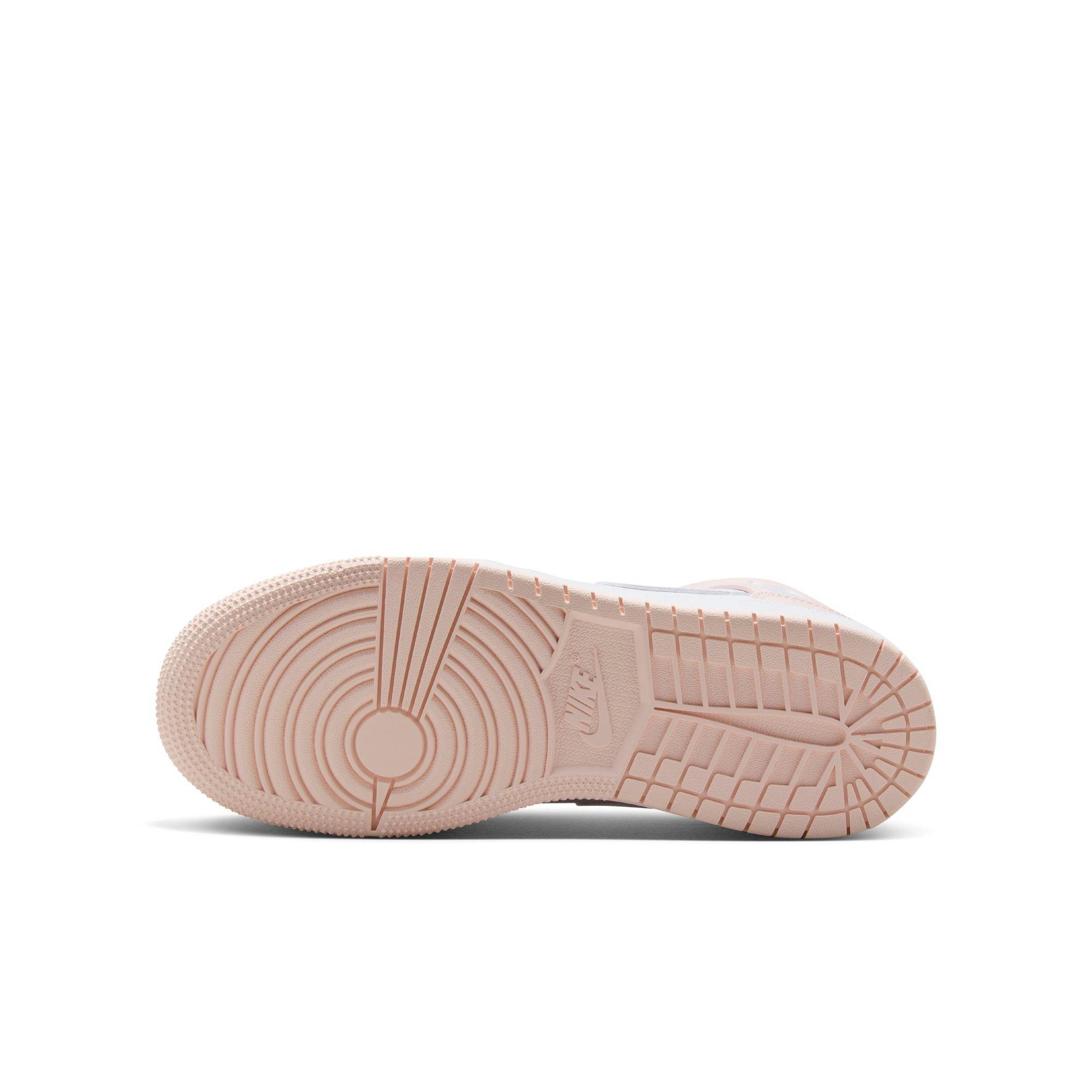 Jordan 1 Mid "Pink Wash/Violet Frost/White" Grade School Girls' Shoe - PINK/PURPLE Thumbnail View 9