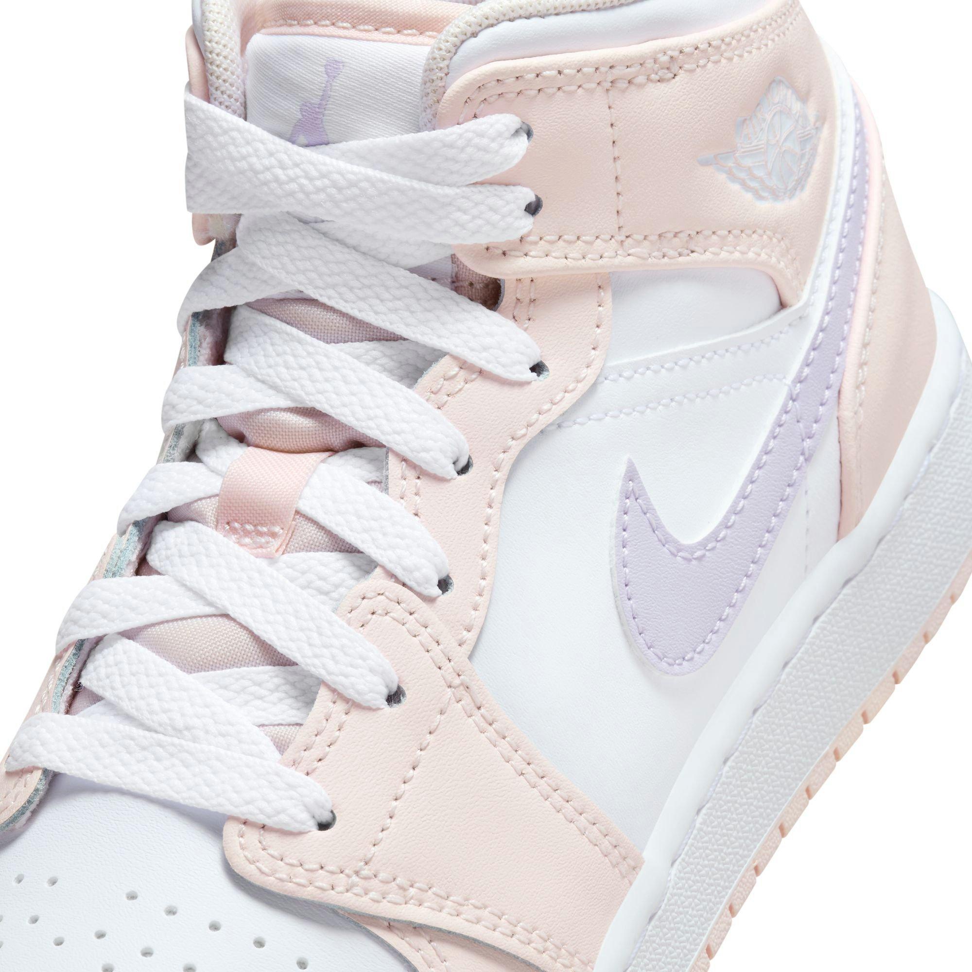 Jordan 1 Mid "Pink Wash/Violet Frost/White" Grade School Girls' Shoe - PINK/PURPLE Thumbnail View 10