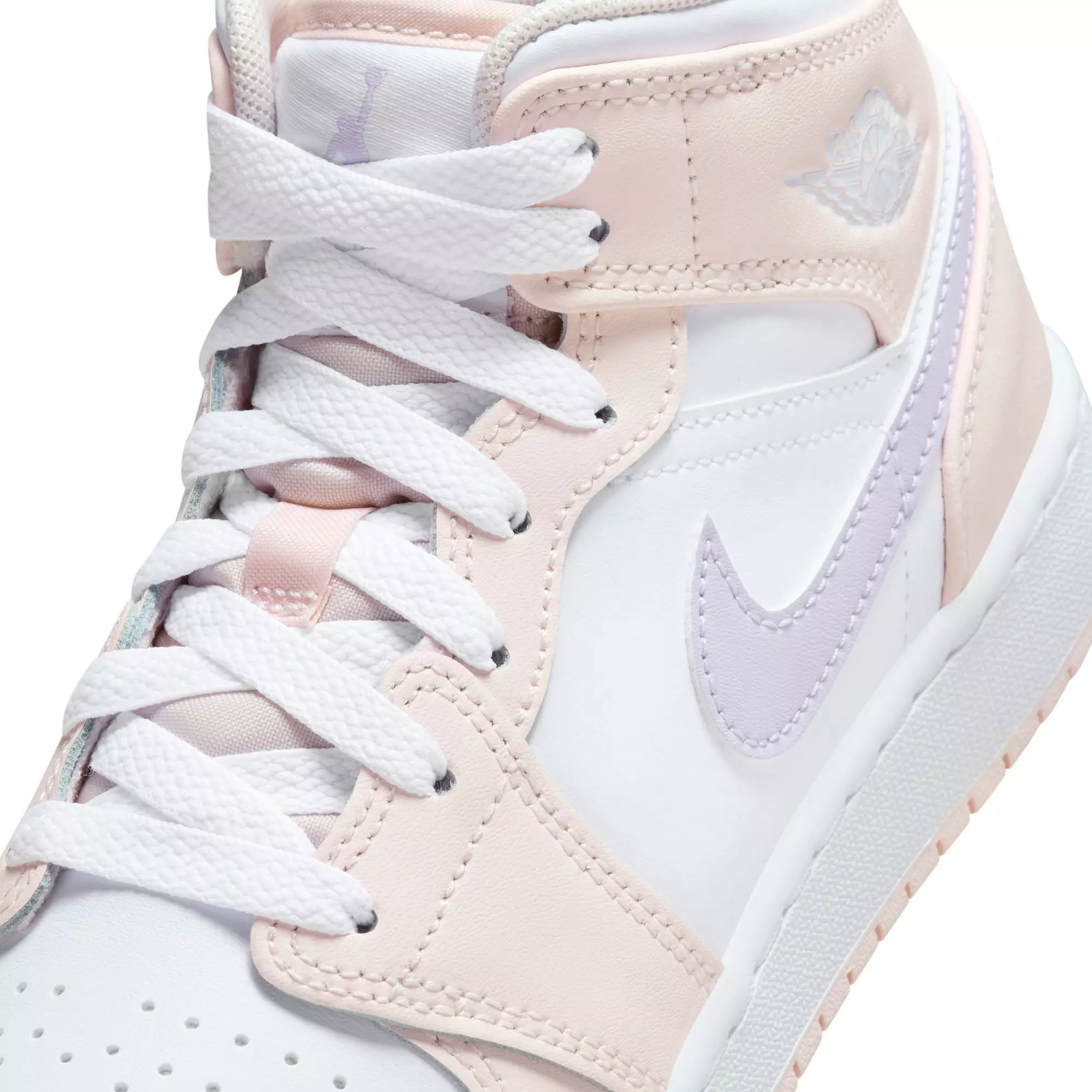 Jordan 1 Mid "Pink Wash/Violet Frost/White" Grade School Girls' Shoe - PINK/PURPLE