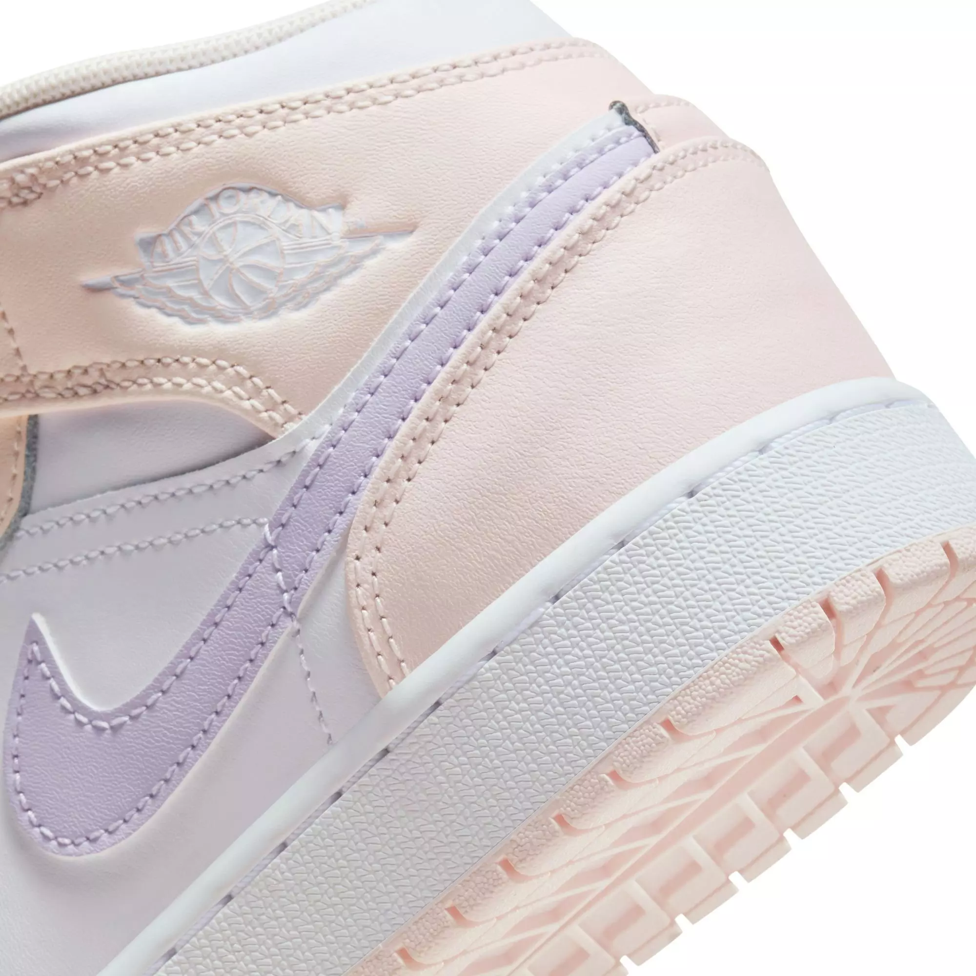 Jordan 1 Mid "Pink Wash/Violet Frost/White" Grade School Girls' Shoe - PINK/PURPLE