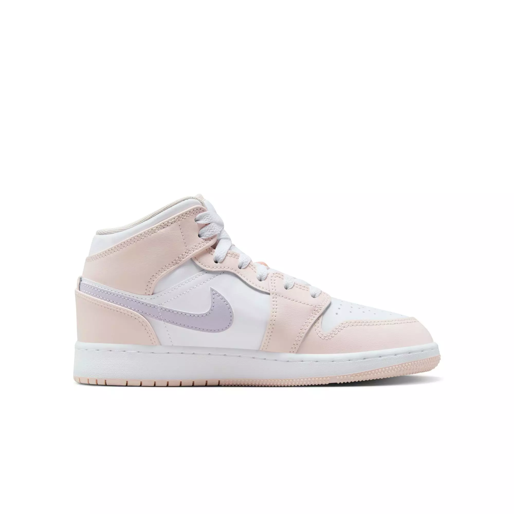 Jordan 1 Mid "Pink Wash/Violet Frost/White" Grade School Girls' Shoe - PINK/PURPLE