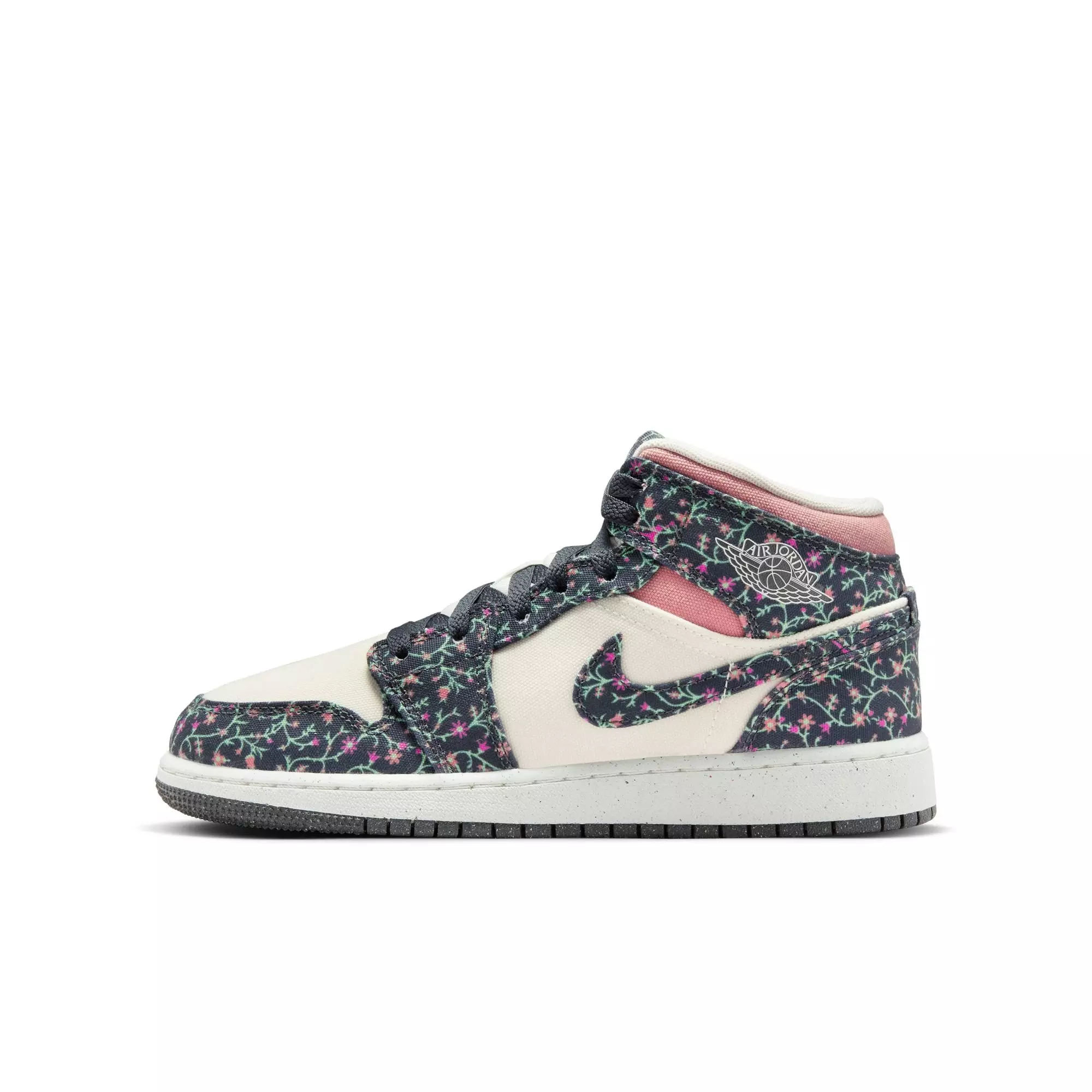 Jordan 1 Mid SE "Anthracite/Sail/Red Stardust" Grade School Girls' Shoe - MULTI-COLOR