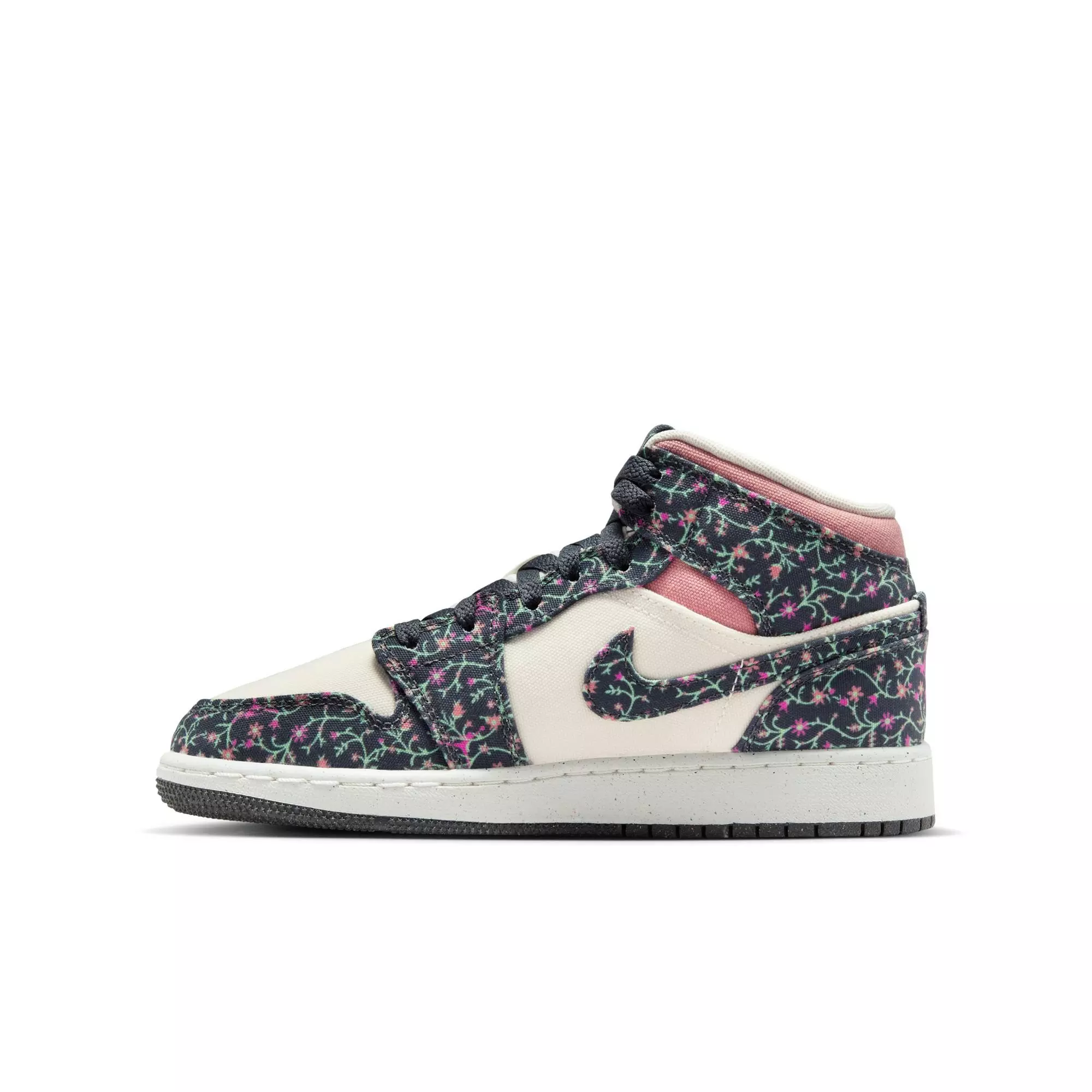 Jordan 1 Mid SE "Anthracite/Sail/Red Stardust" Grade School Girls' Shoe - MULTI-COLOR