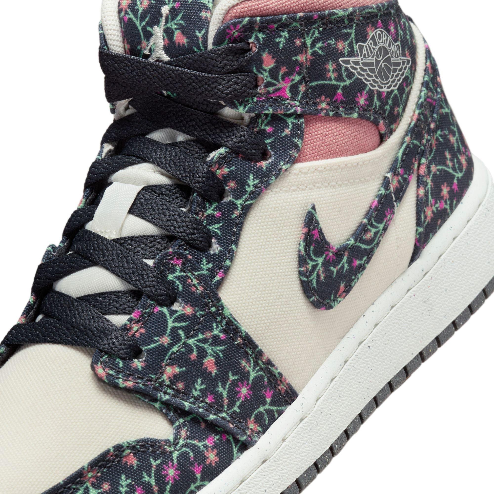 Jordan 1 Mid SE Grade School Girls' "Anthracite/Sail/Red Stardust" Shoe