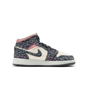 Jordan 1 Mid SE "Anthracite/Sail/Red Stardust" Grade School Girls' Shoe