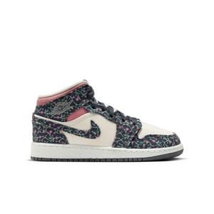 Jordan 1 Mid SE "Anthracite/Sail/Red Stardust" Grade School Girls' Shoe