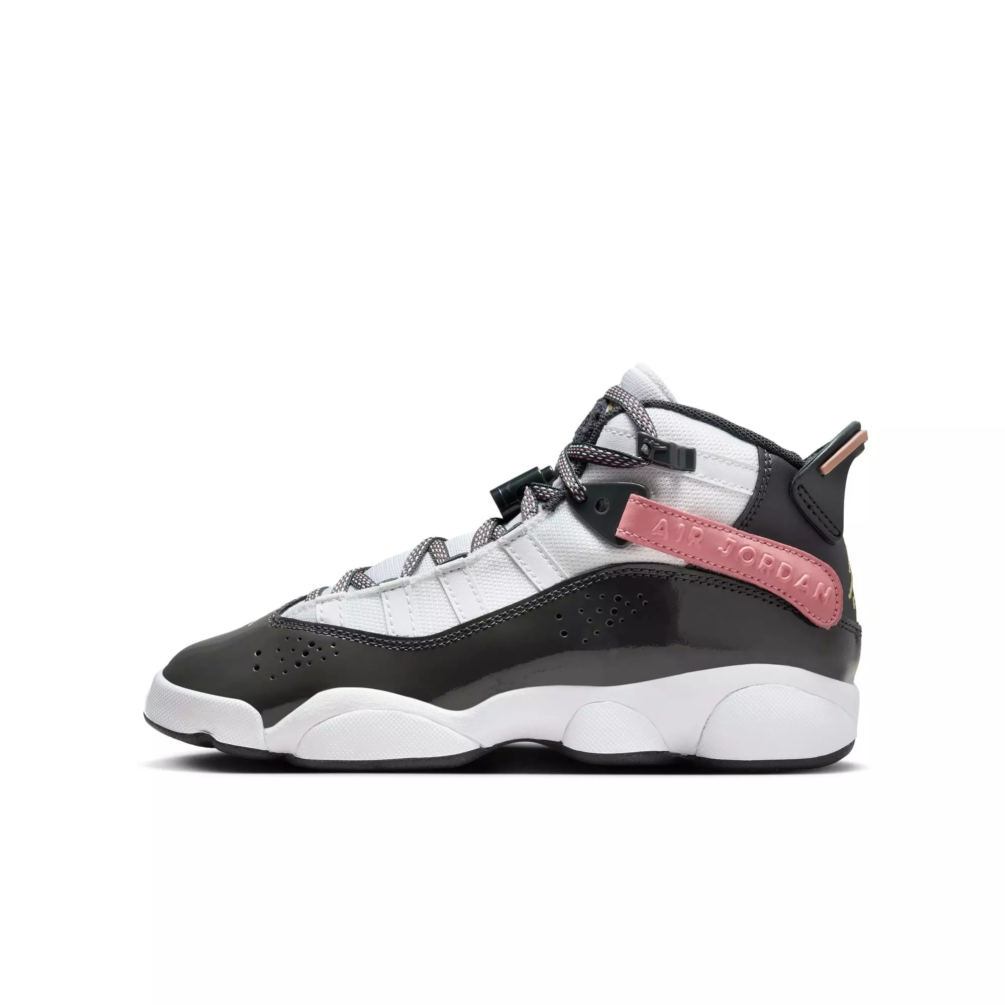 Jordan 6 Rings "White/Anthracite/Red Stardust" Grade School Girls' Shoe - WHITE/RED