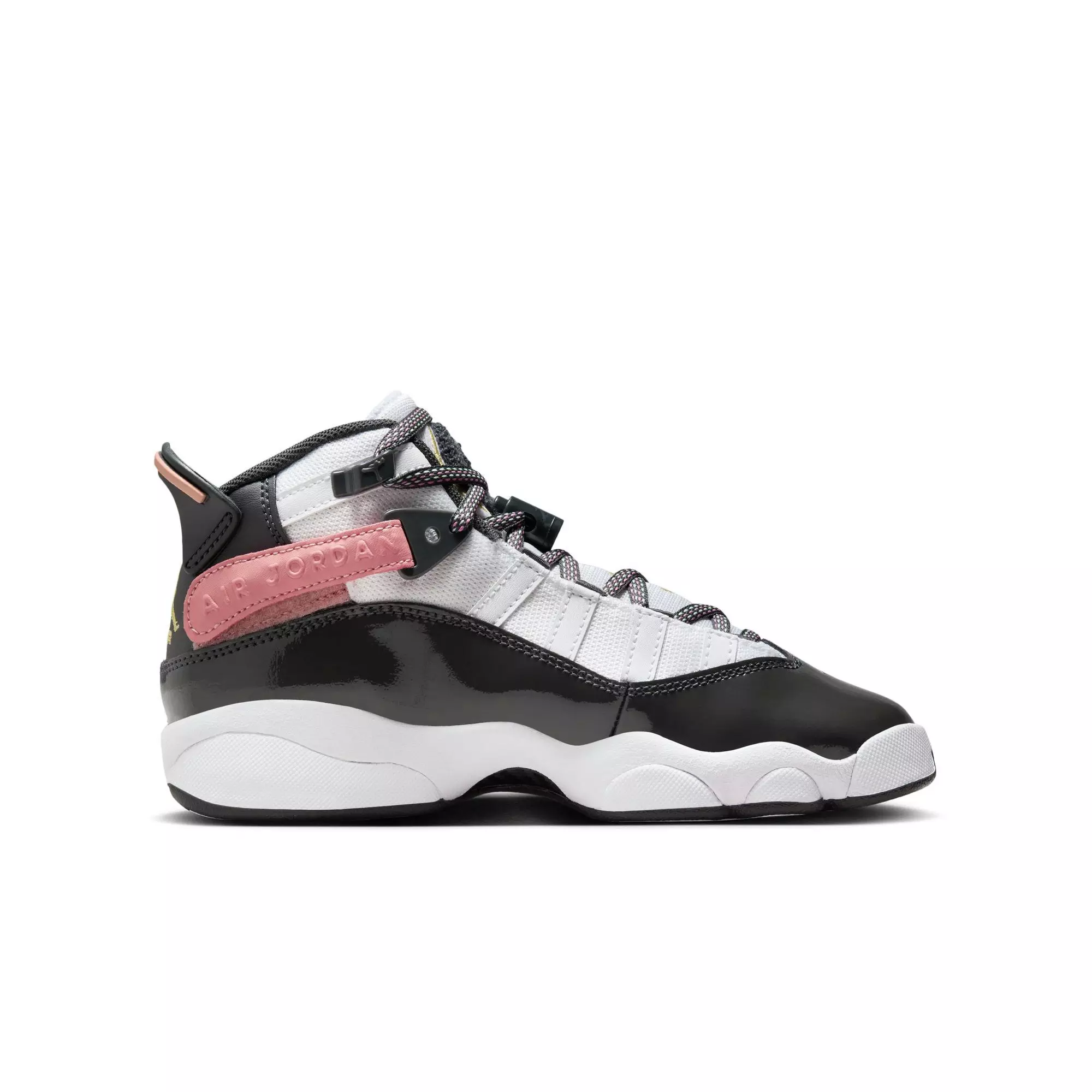 Jordan 6 Rings "White/Anthracite/Red Stardust" Grade School Girls' Shoe - WHITE/RED