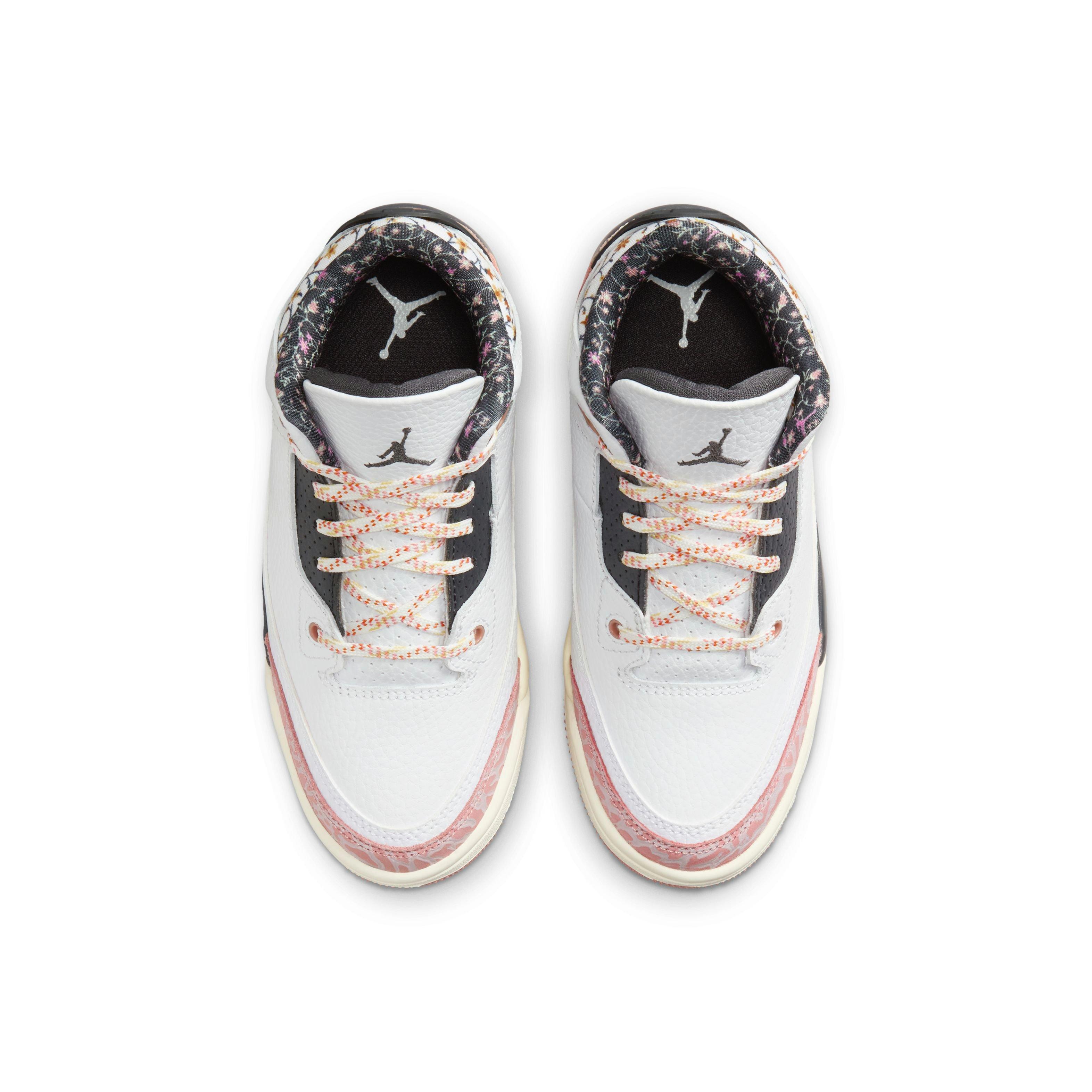 Jordan 3 Retro "Vintage Floral" Preschool Girl's Shoe - WHITE/ANTHRACITE/RED STARDUST Thumbnail View 9