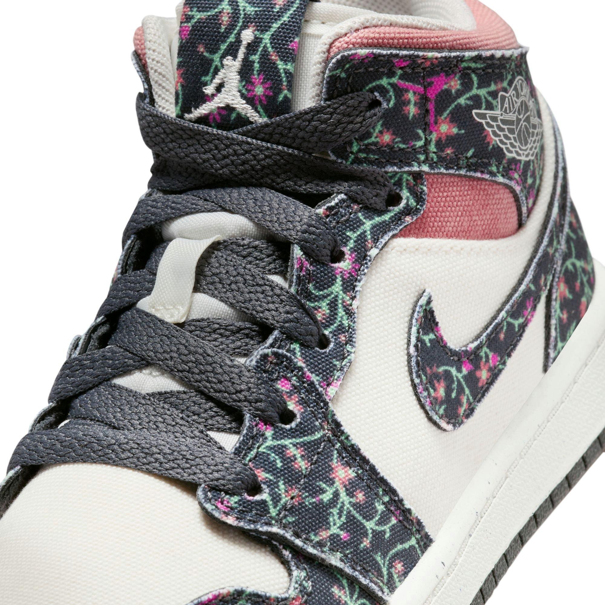 Jordan 1 Mid SE "Anthracite/Sail/Red Stardust" Preschool Girls' Shoe - MULTI-COLOR Thumbnail View 10
