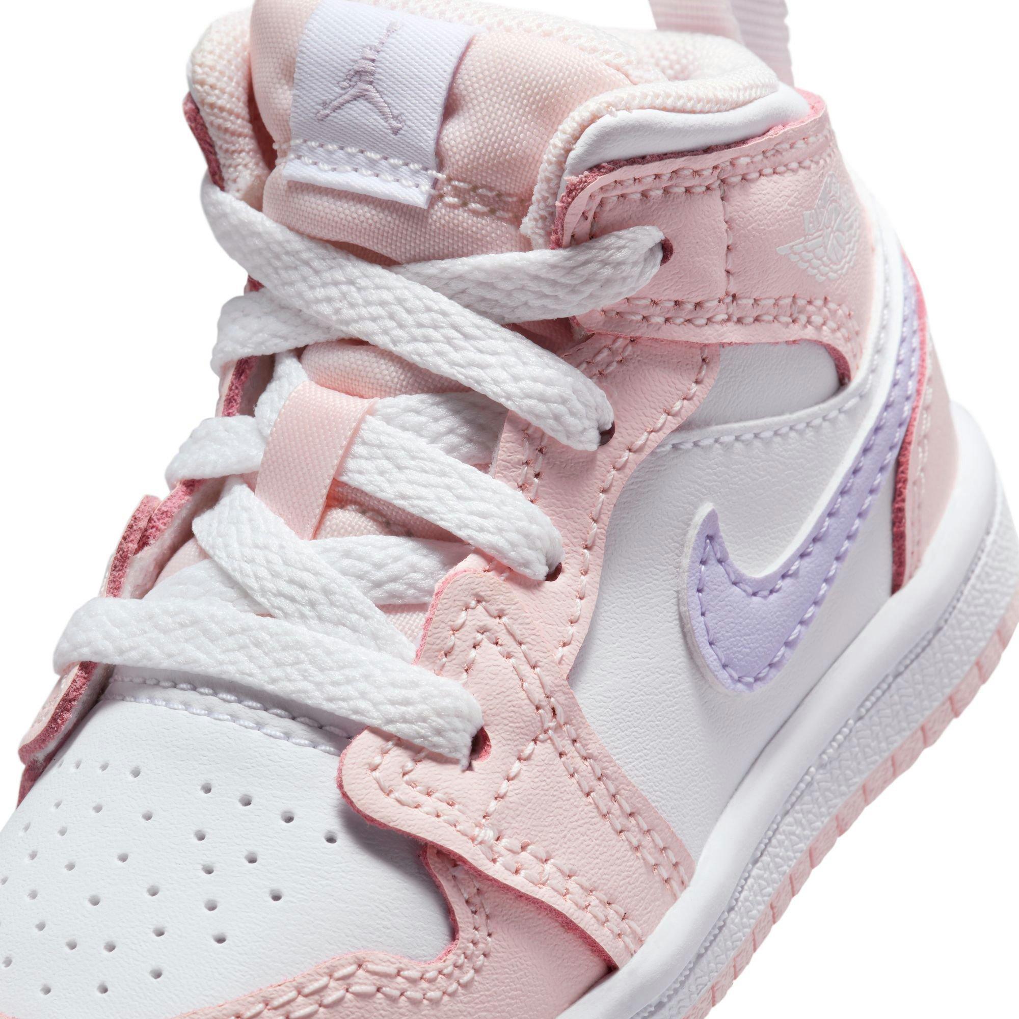 Jordan 1 Mid "Pink Wash/Violet Frost/White" Toddler Girls' Shoe - PINK/PURPLE Thumbnail View 10