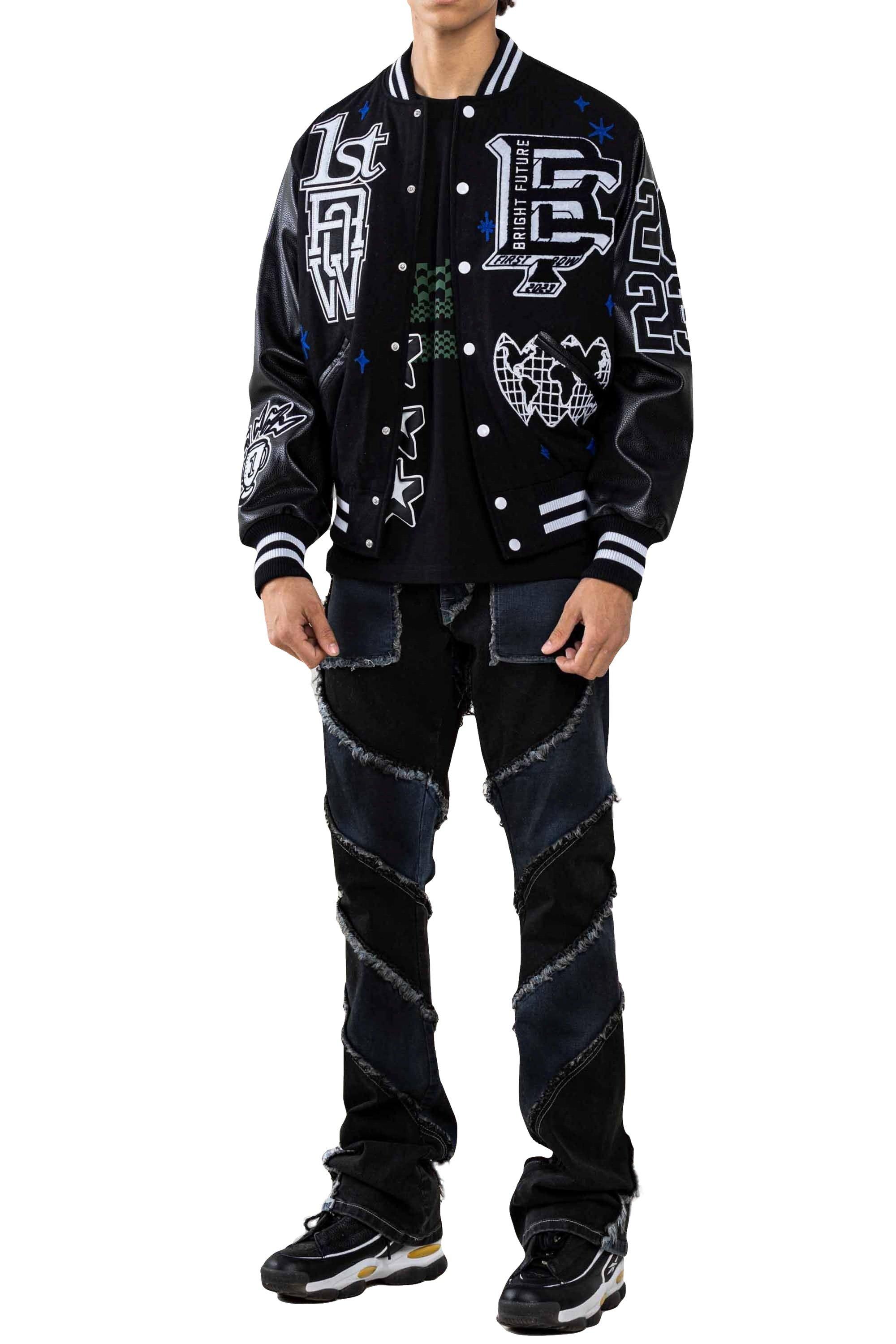 Monochrome Bright Future varsity jacket, First Row