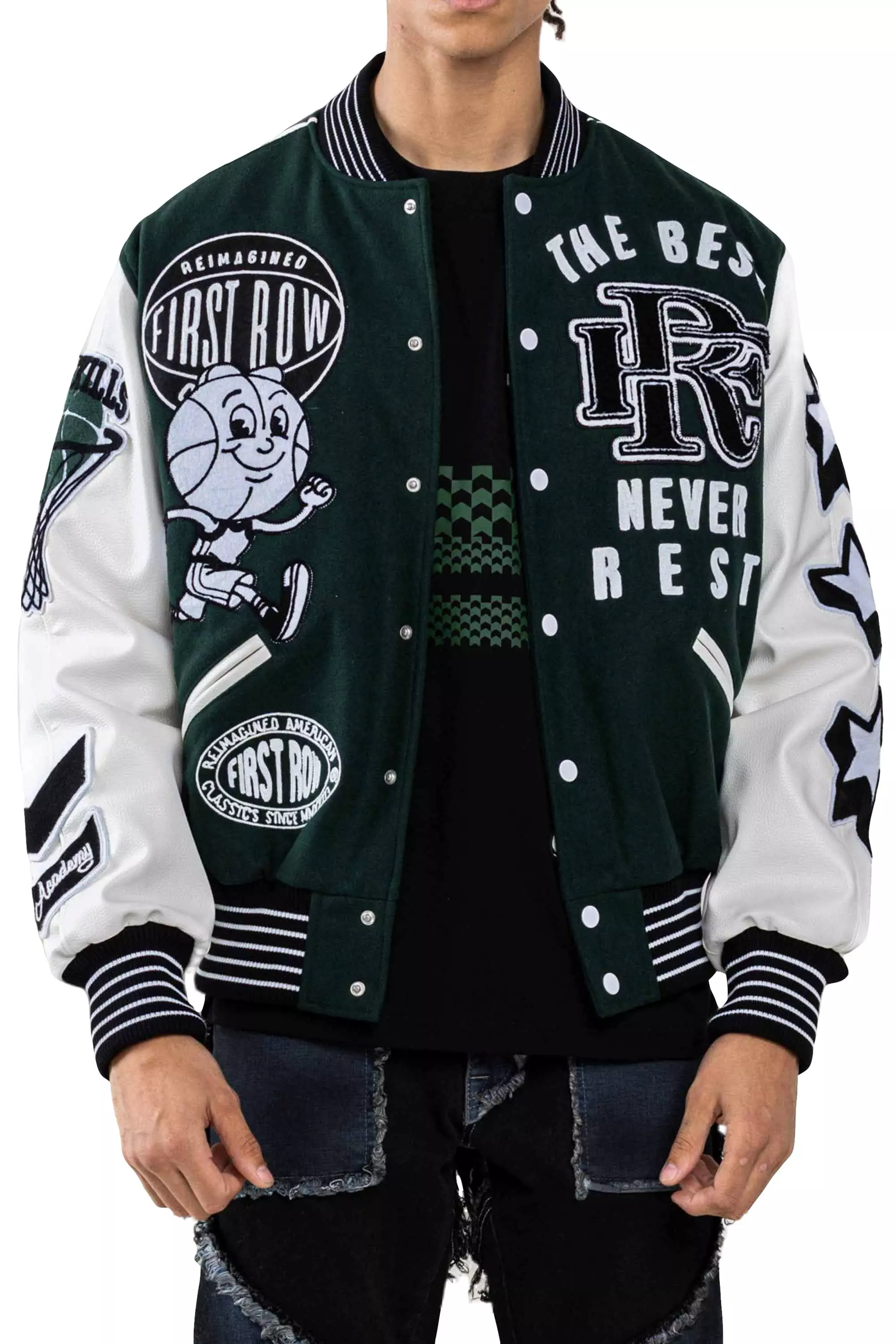First Row Men's Never Rest Varsity Jacket - Forest Green - GREEN