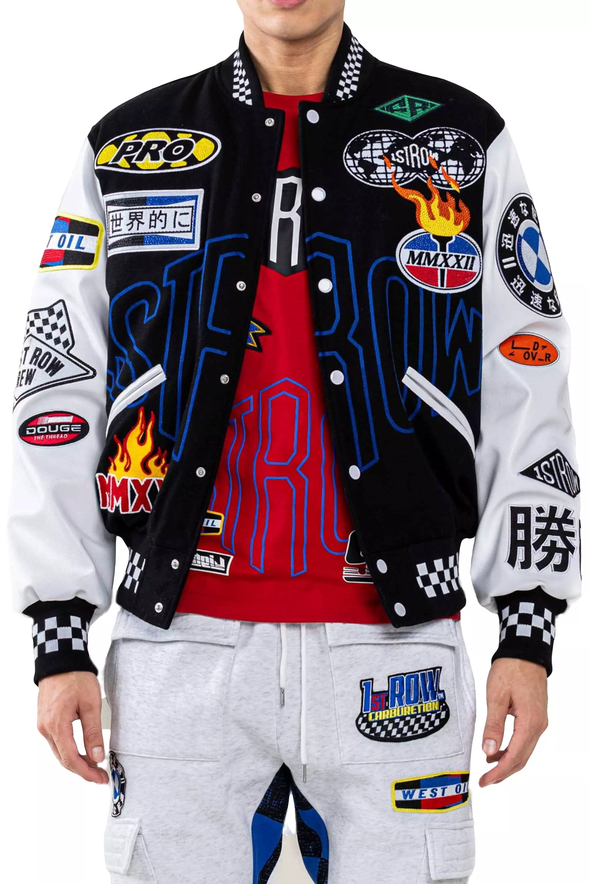 First Row Men's Motorsport Varsity Jacket - Black - BLACK