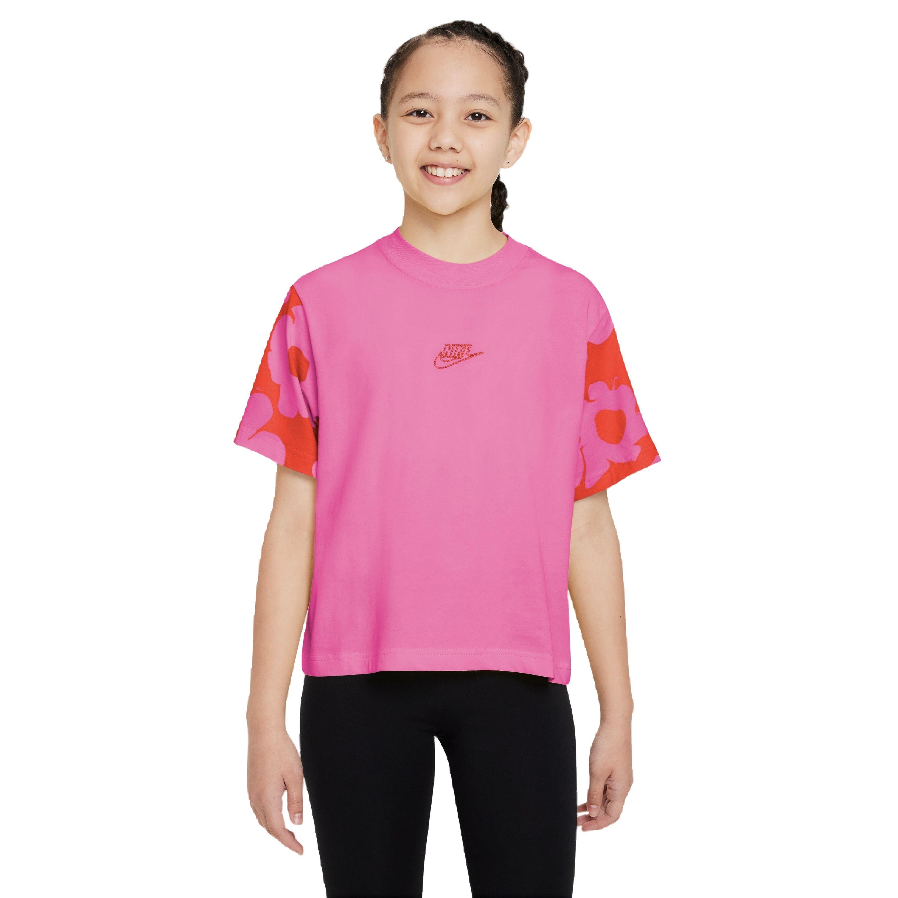 Nike Big Girls' Sportswear Boxy Floral Tee - PINK Thumbnail View 1