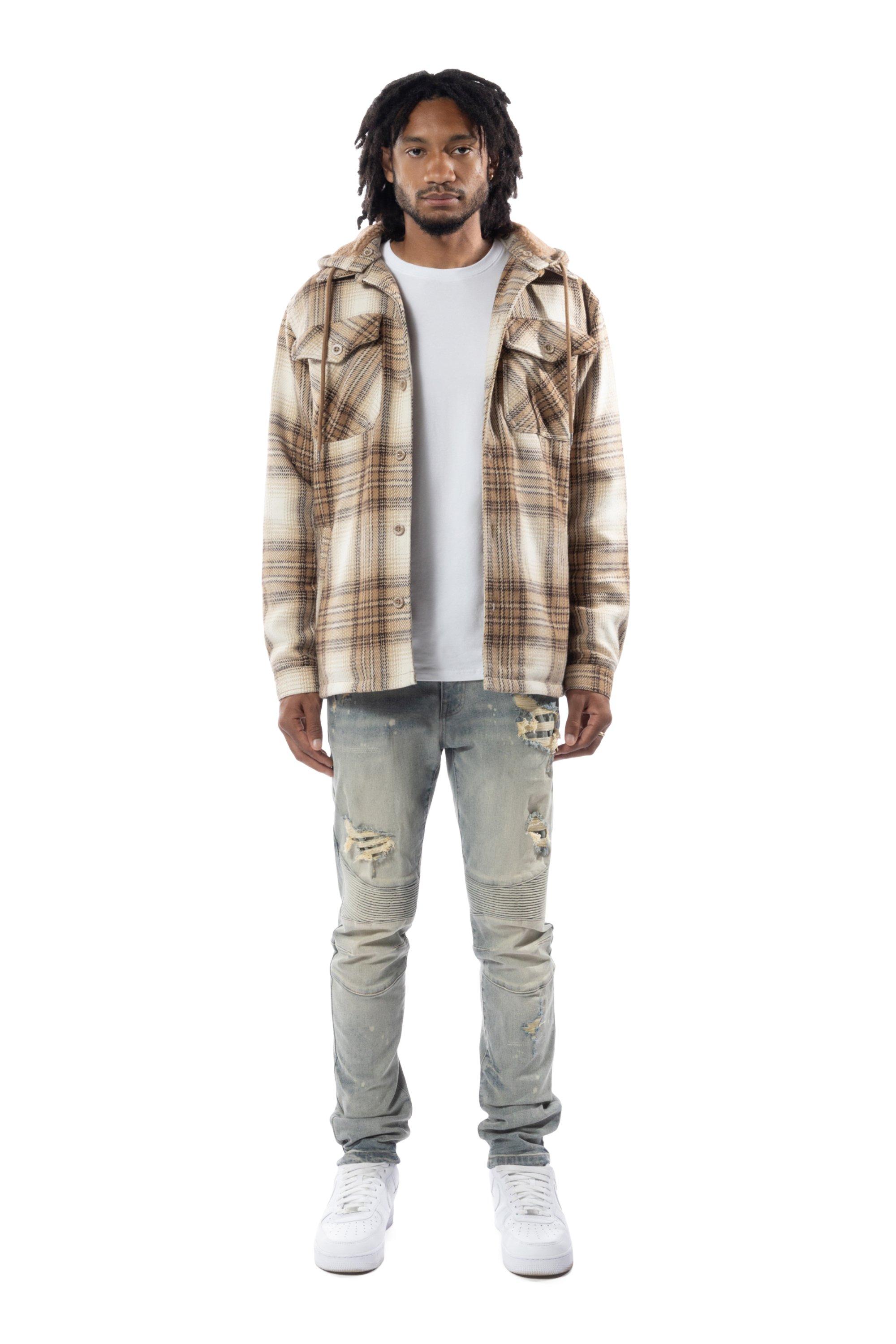 Smoke Rise Men's Plaid Flannel Shacket - Driftwood - OFF-WHITE/KHAKI Thumbnail View 1