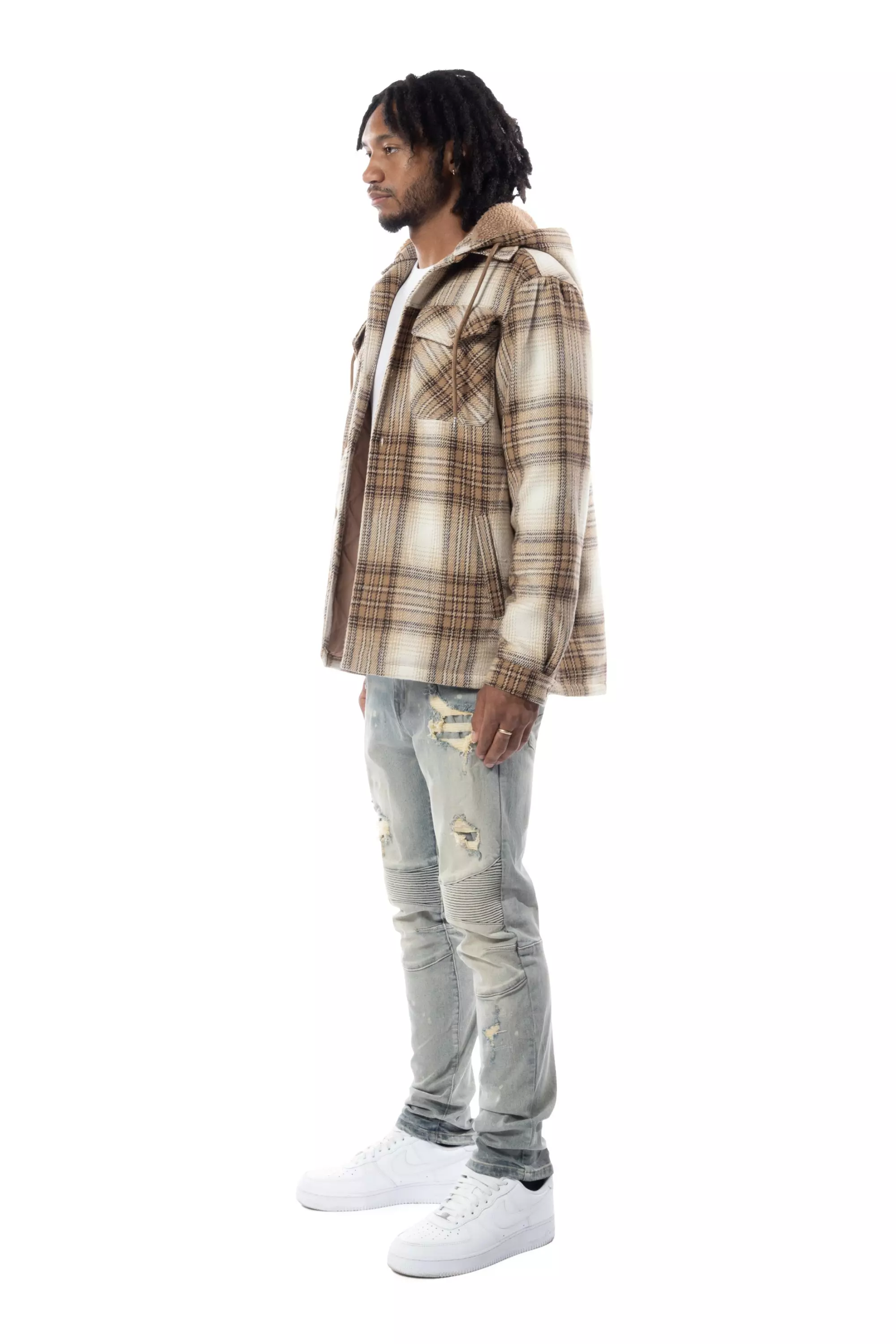 Smoke Rise Men's Plaid Flannel Shacket - Driftwood - OFF-WHITE/KHAKI