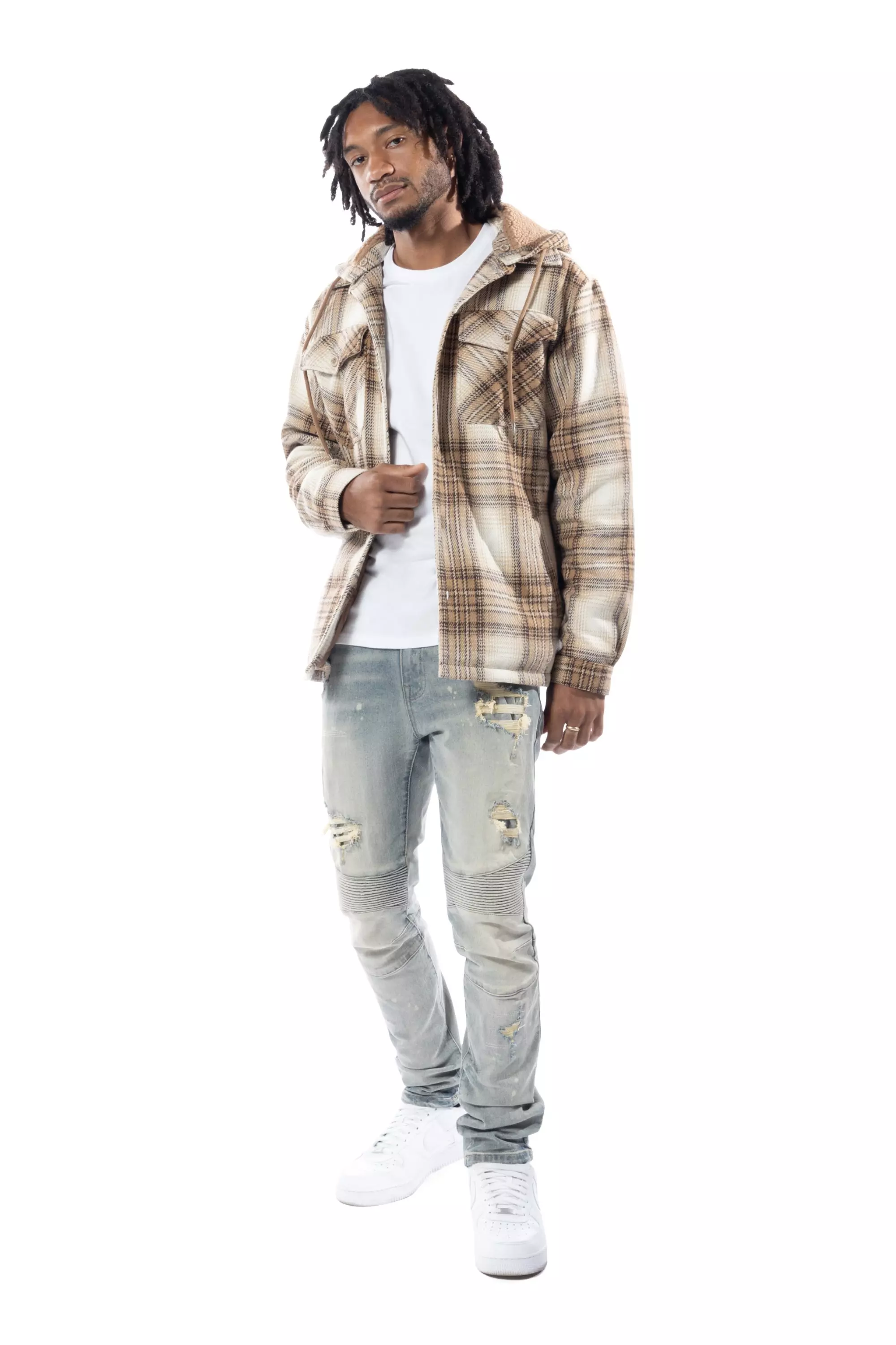 Smoke Rise Men's Plaid Flannel Shacket - Driftwood - OFF-WHITE/KHAKI