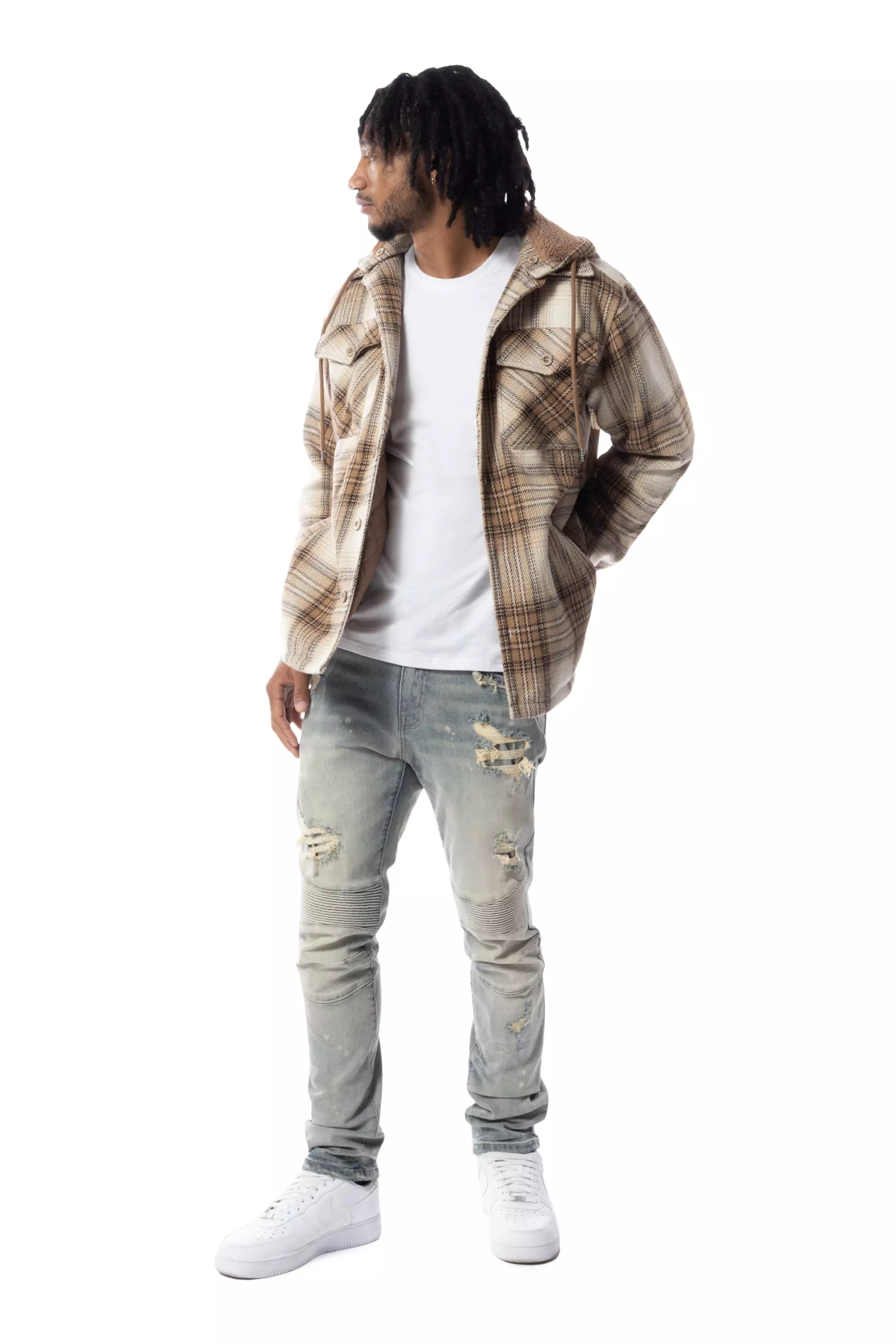 Smoke Rise Men's Plaid Flannel Shacket - Driftwood - OFF-WHITE/KHAKI