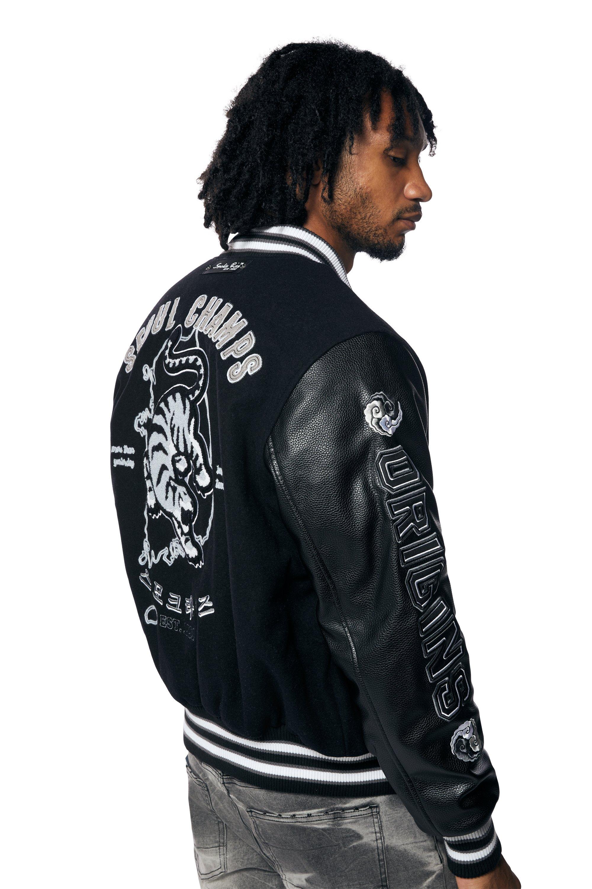  Smoke Rise Melton/Vegan Leather Varsity Jacket - Black :  Clothing, Shoes & Jewelry