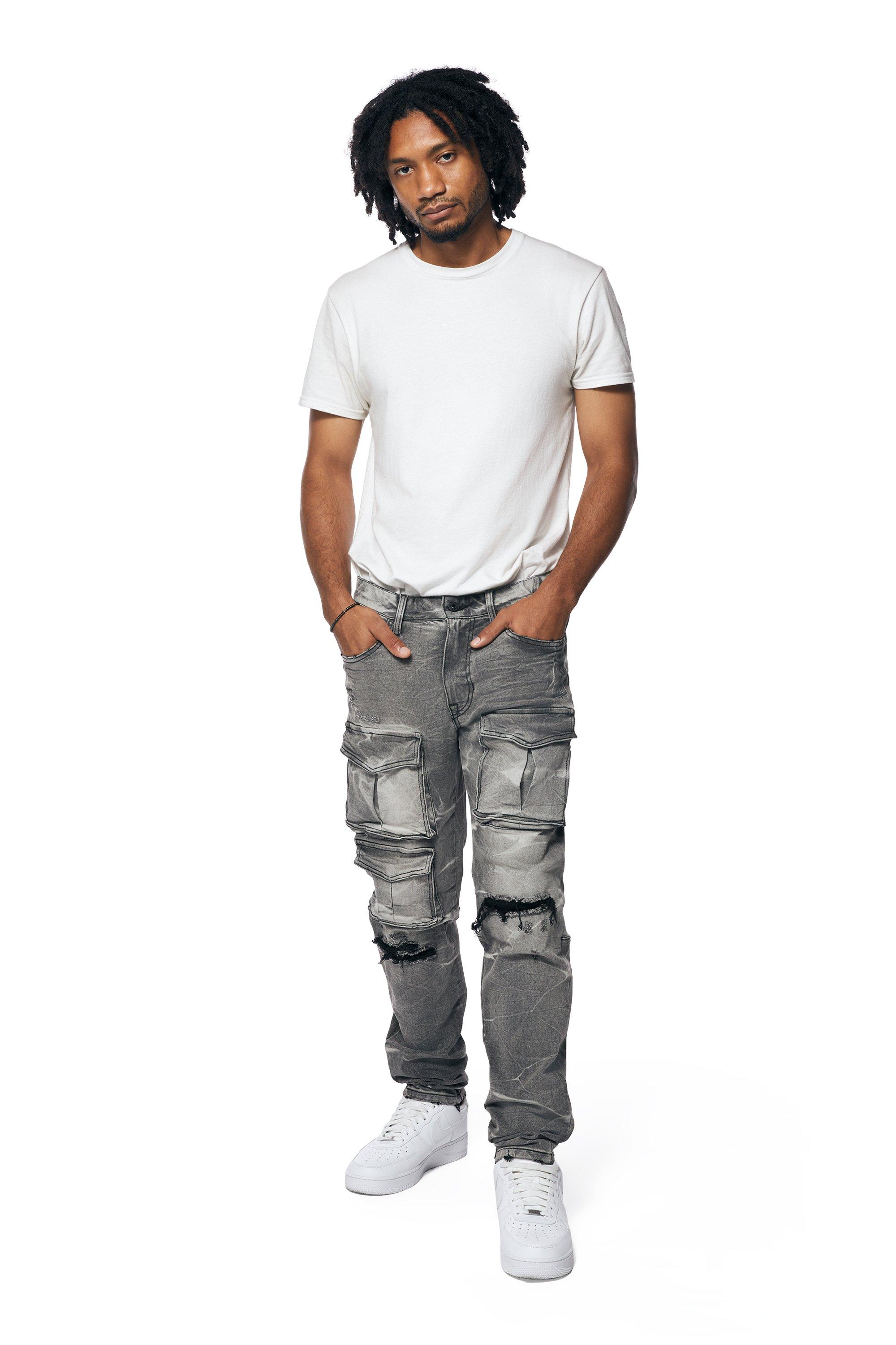 Smoke Rise Men's Pluto Slim Fit Denim Jeans - Grey - GREY Thumbnail View 4