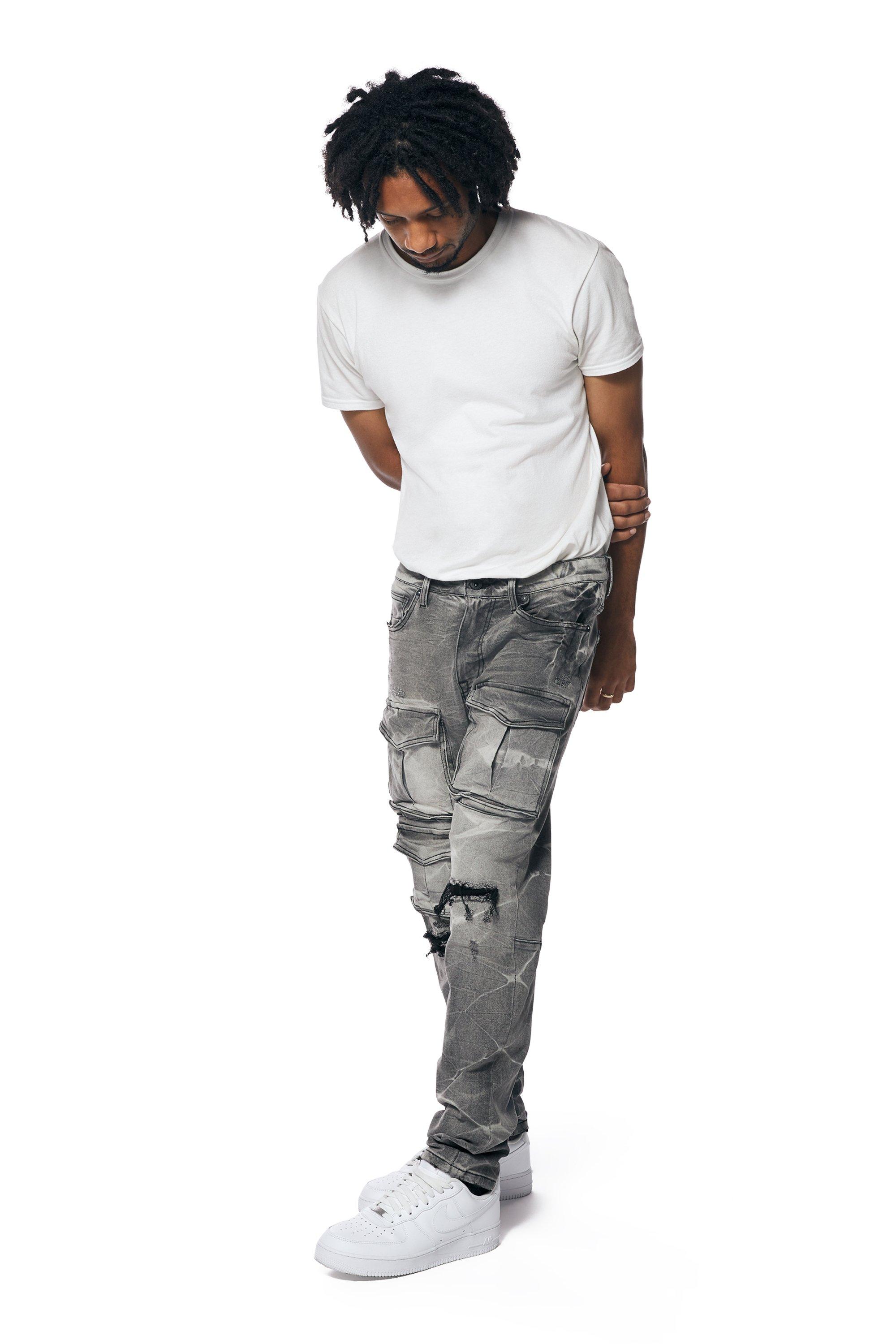 Smoke Rise Men's Pluto Slim Fit Denim Jeans - Grey - GREY Thumbnail View 5