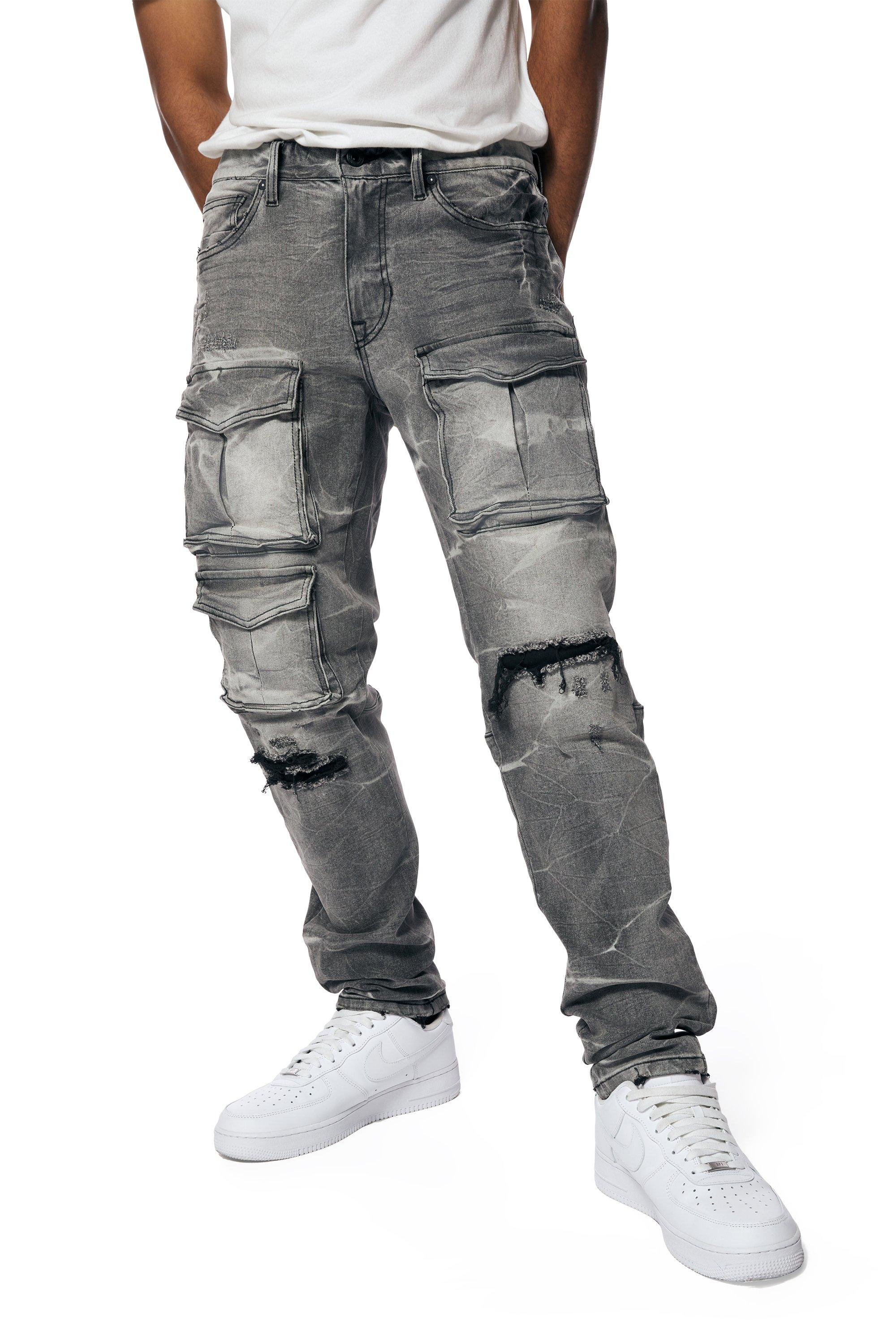 Smoke Rise Men's Pluto Slim Fit Denim Jeans - Grey - GREY Thumbnail View 6