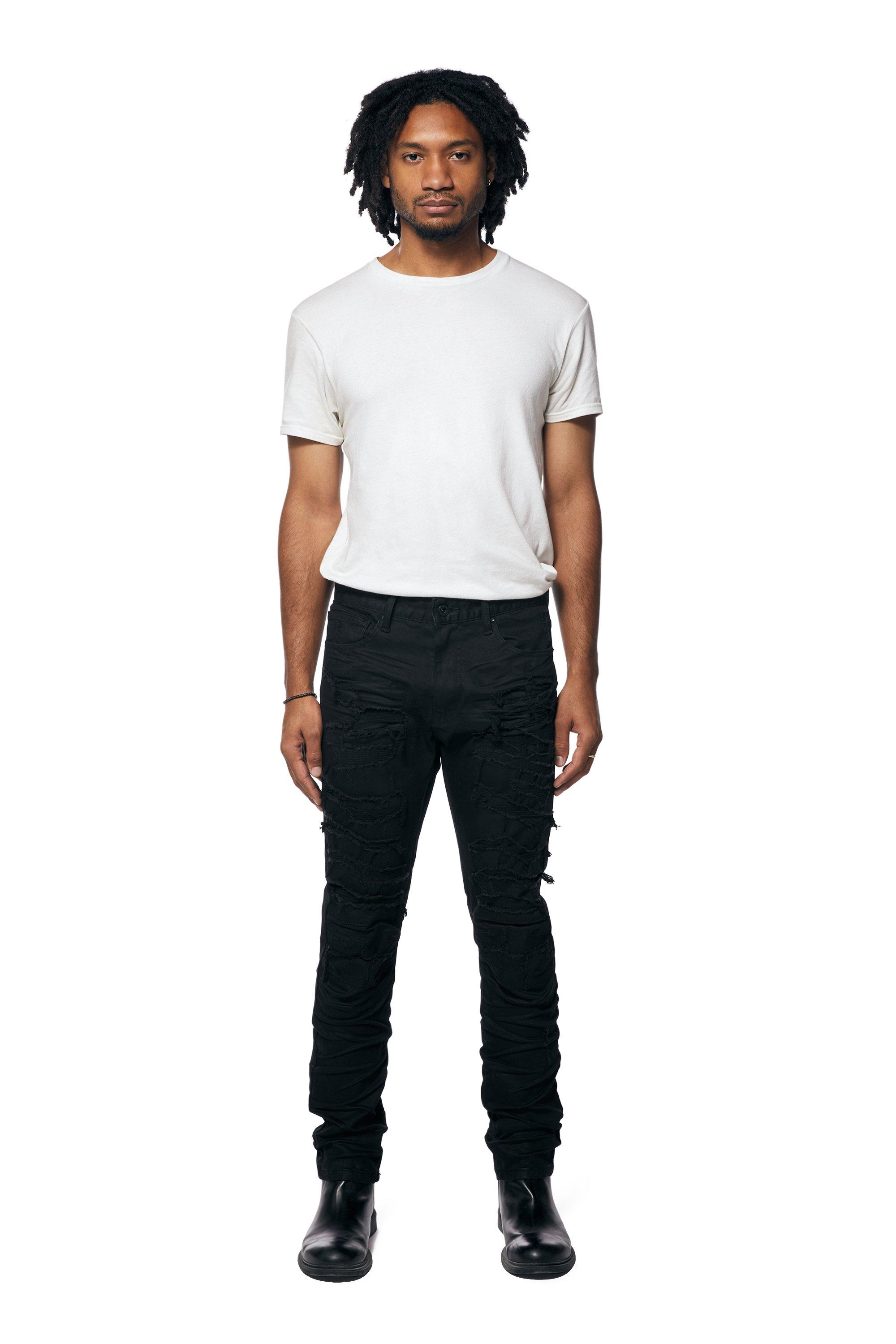 Smoke Rise Men's Jet Black Essential Slim Fit Denim Jeans - BLACK Thumbnail View 1