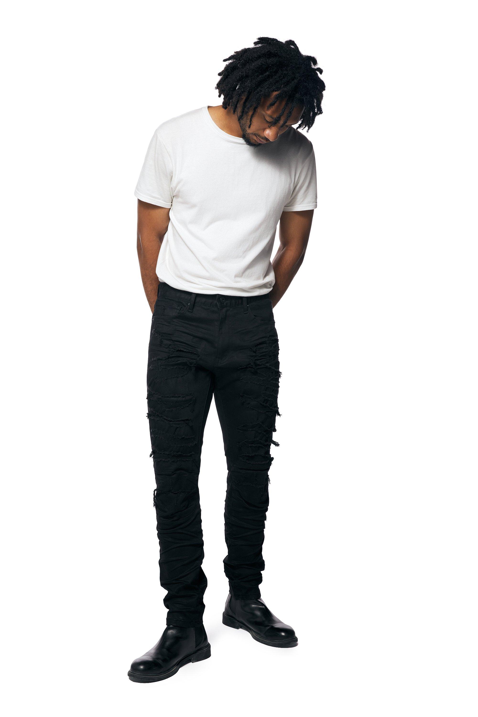 Smoke Rise Men's Jet Black Essential Slim Fit Denim Jeans - BLACK Thumbnail View 6