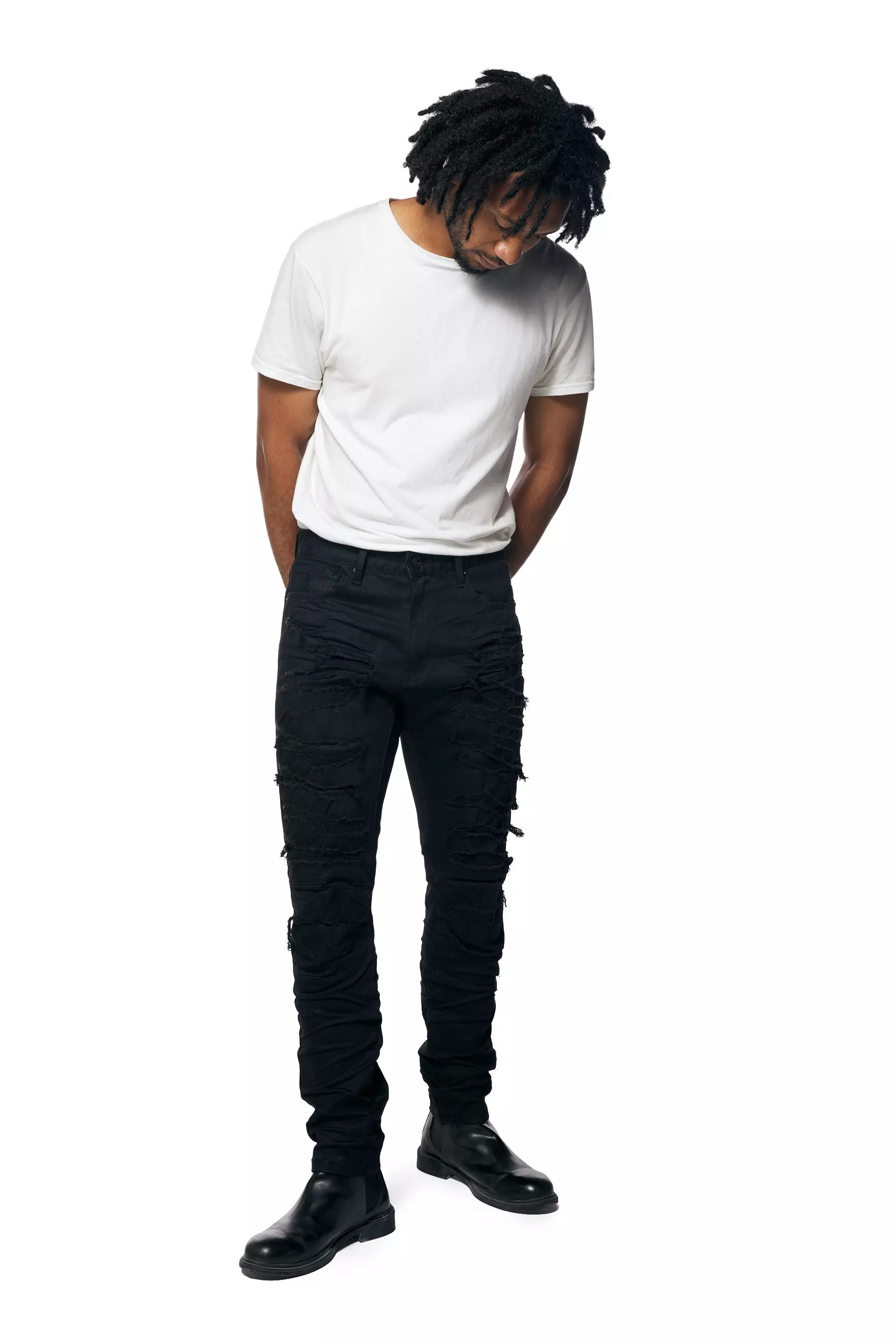 Smoke Rise Men's Jet Black Essential Slim Fit Denim Jeans - BLACK